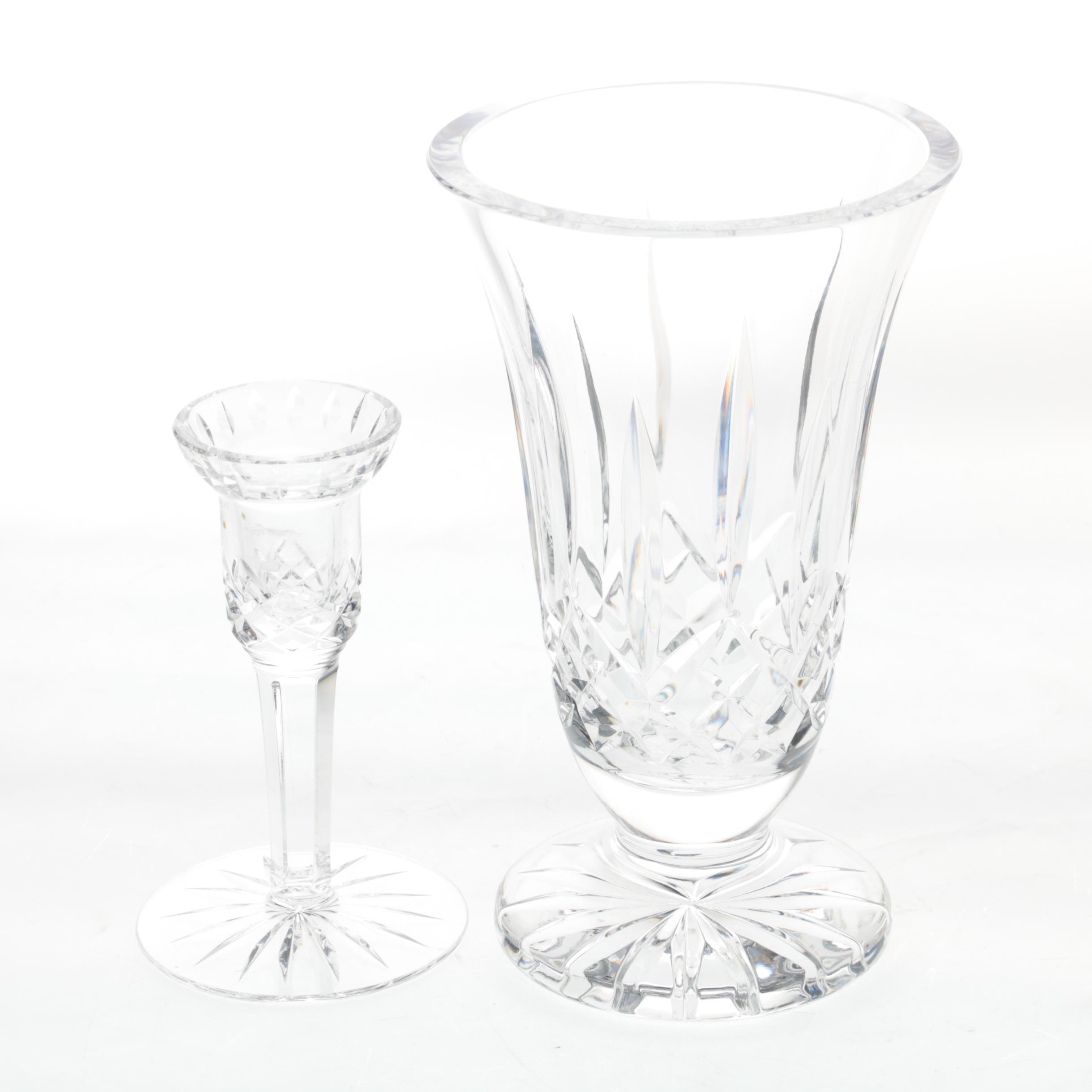 Waterford Crystal "Lismore" Flower Vase and Candlestick | EBTH