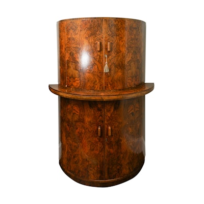 English Art Deco Walnut Cocktail Cabinet by Gold & Feather Products English Art Deco Walnut Cocktail Cabinet by Gold & Feather Products
