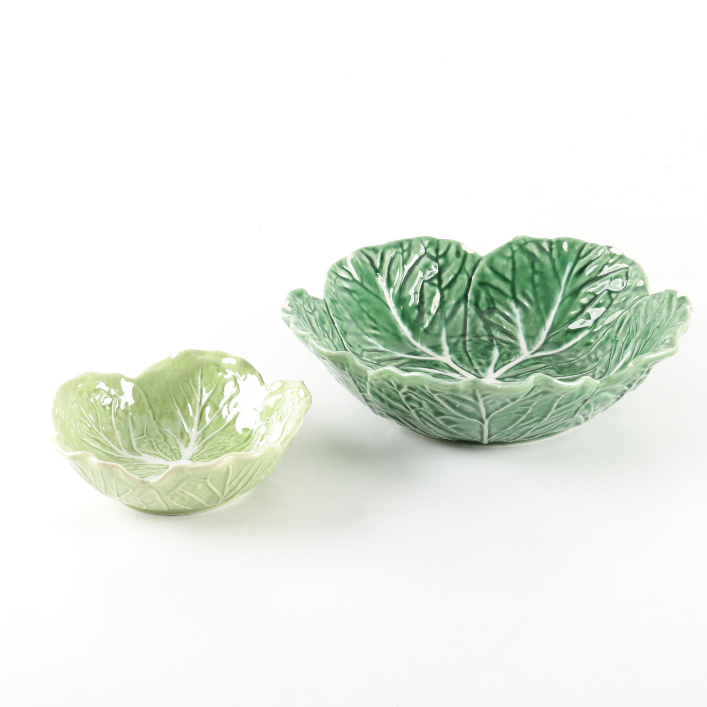 Portuguese Bordallo Pinheiro "Cabbage" Leaf Serving Bowls EBTH