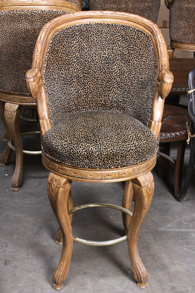 Cheetah Print Upholstered Swivel Bar Stools EBTH