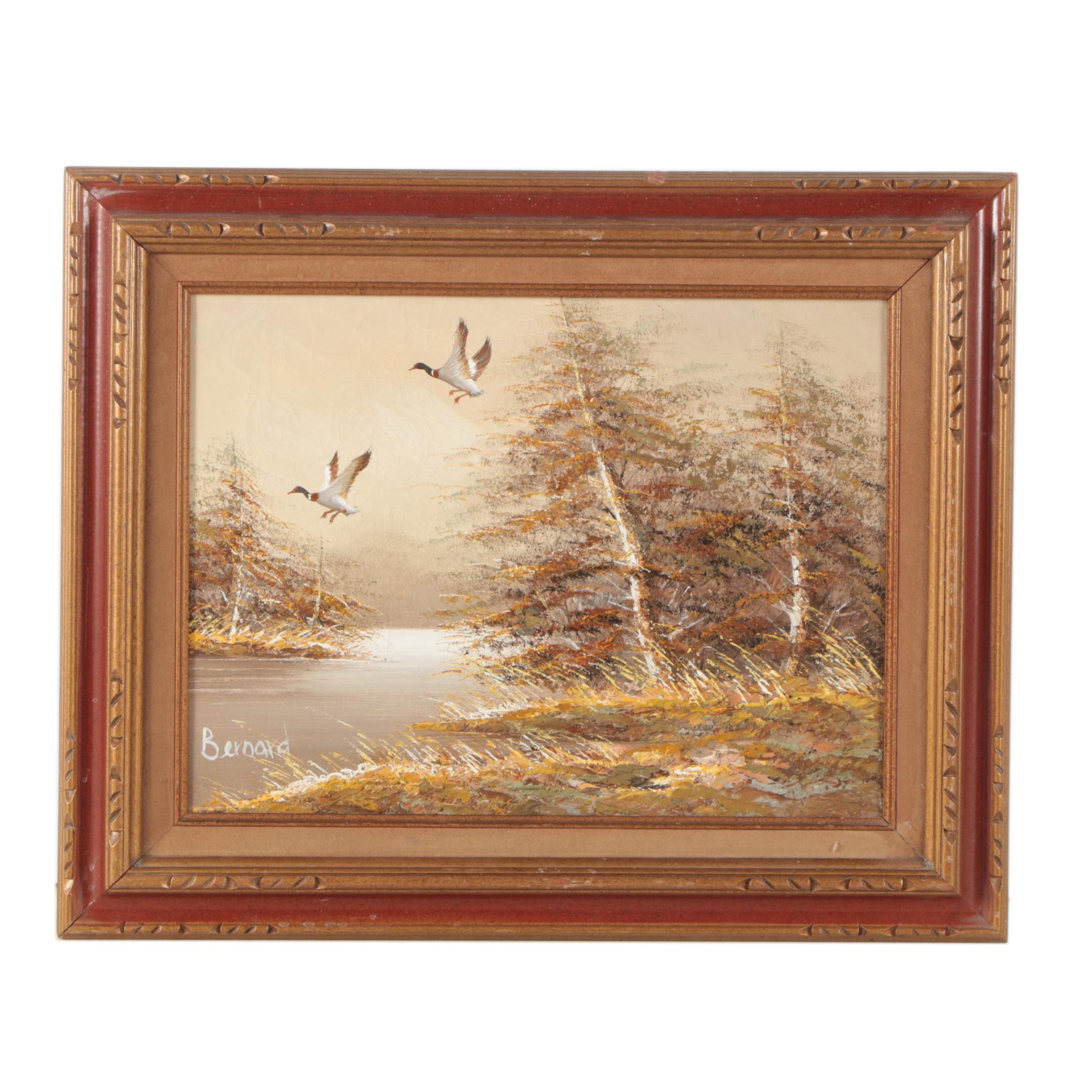 Bernard Oil Painting Of Mallards And Pond Ebth