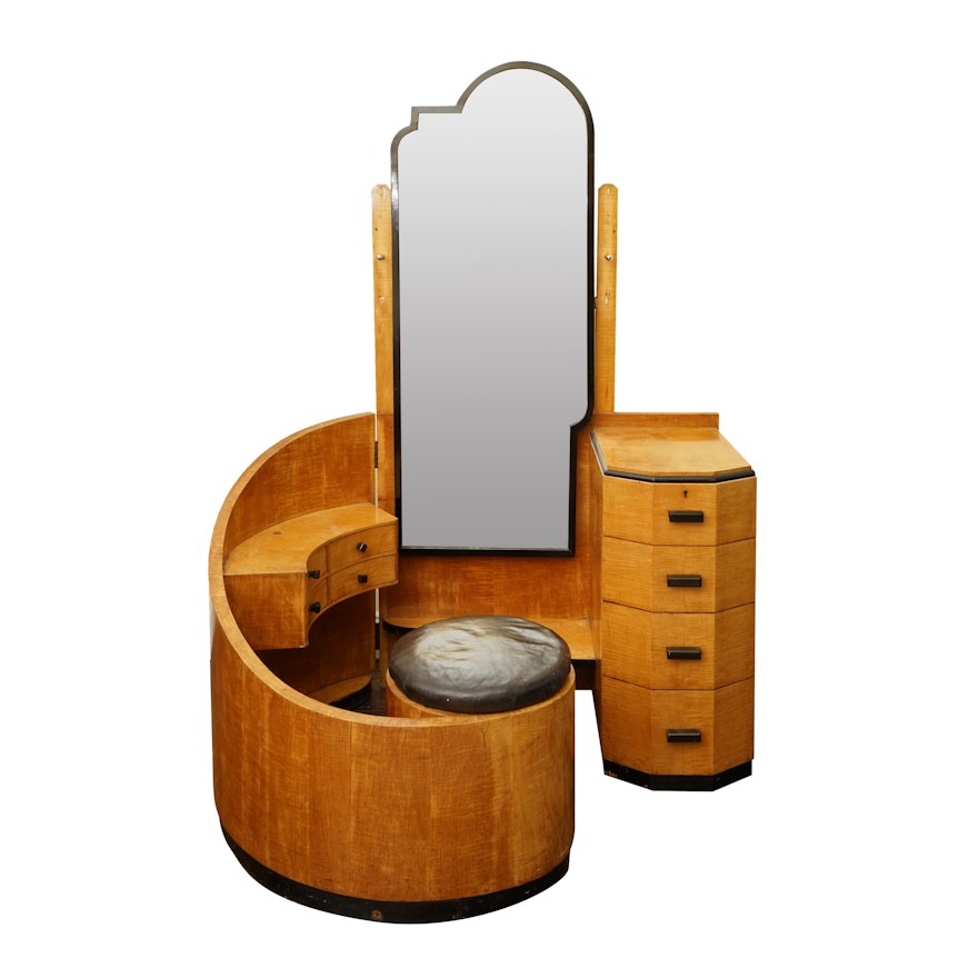 English Art Deco Satin Birch Dressing Table English Art Deco Satin Birch Dressing Table