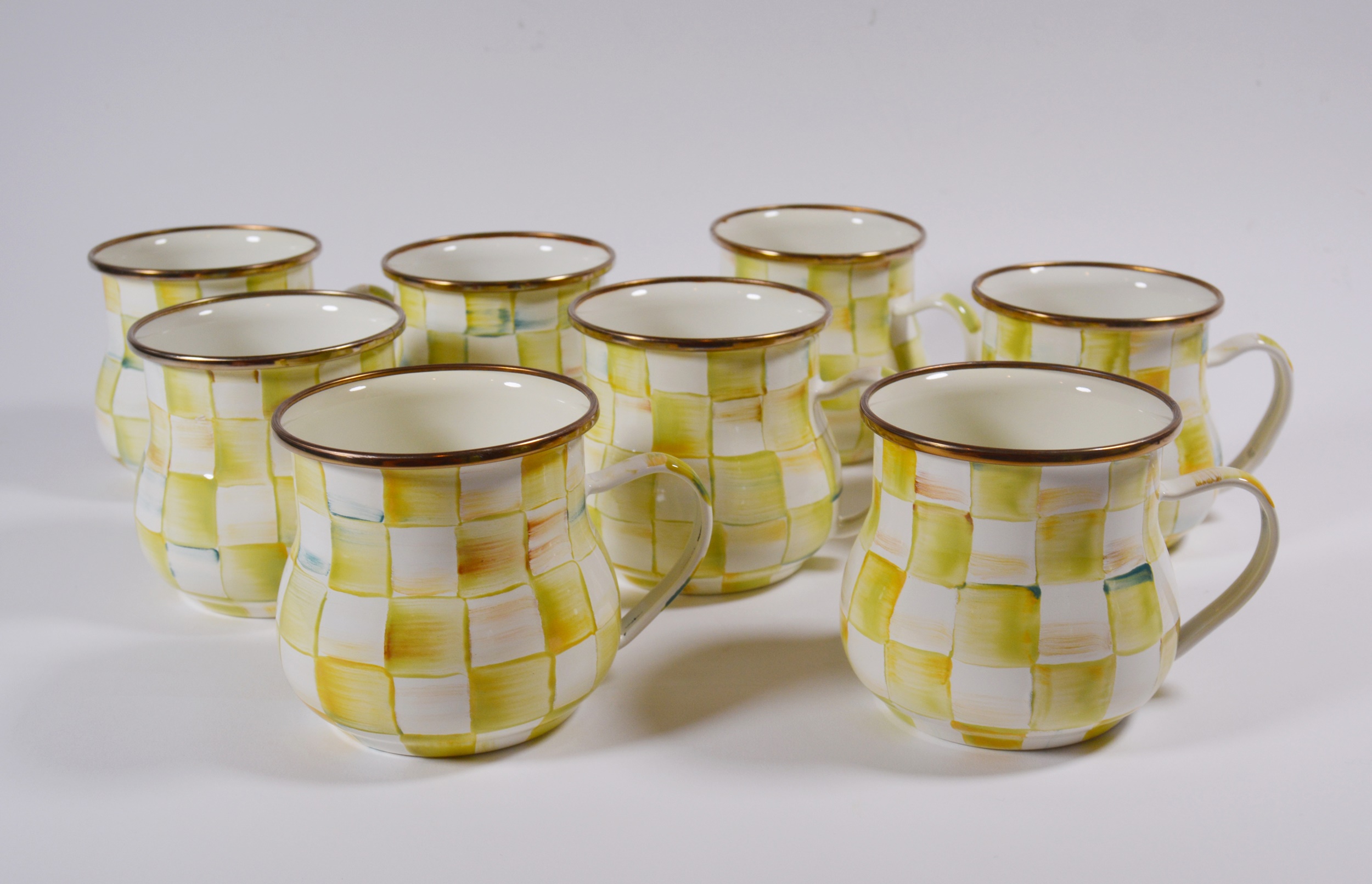 MacKenzieChilds "Parchment Check" Enamel Mugs EBTH