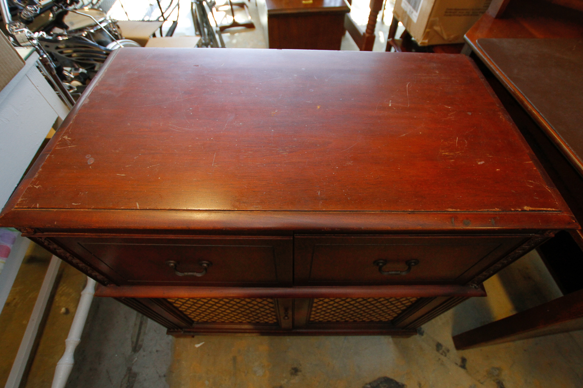 Vintage Mahogany Record Player and Radio Console by StrombergCarlson