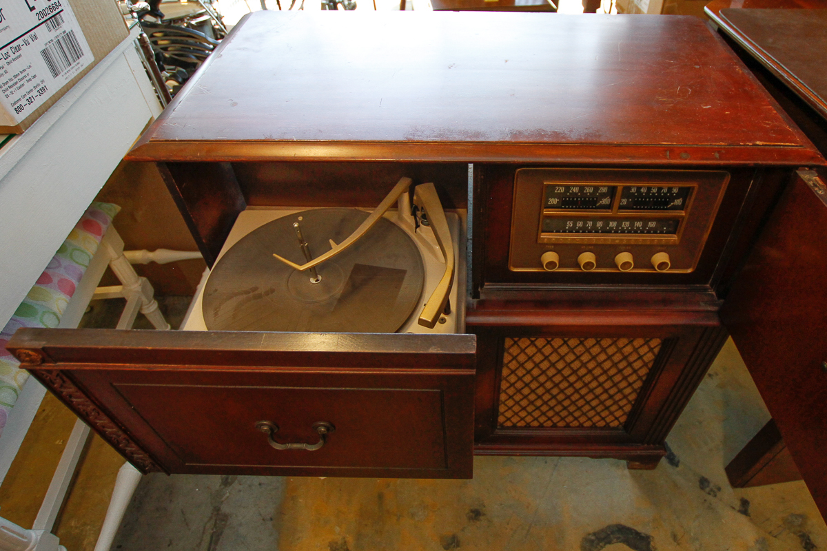 Vintage Mahogany Record Player and Radio Console by StrombergCarlson