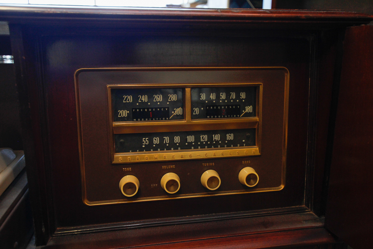 Vintage Mahogany Record Player and Radio Console by StrombergCarlson