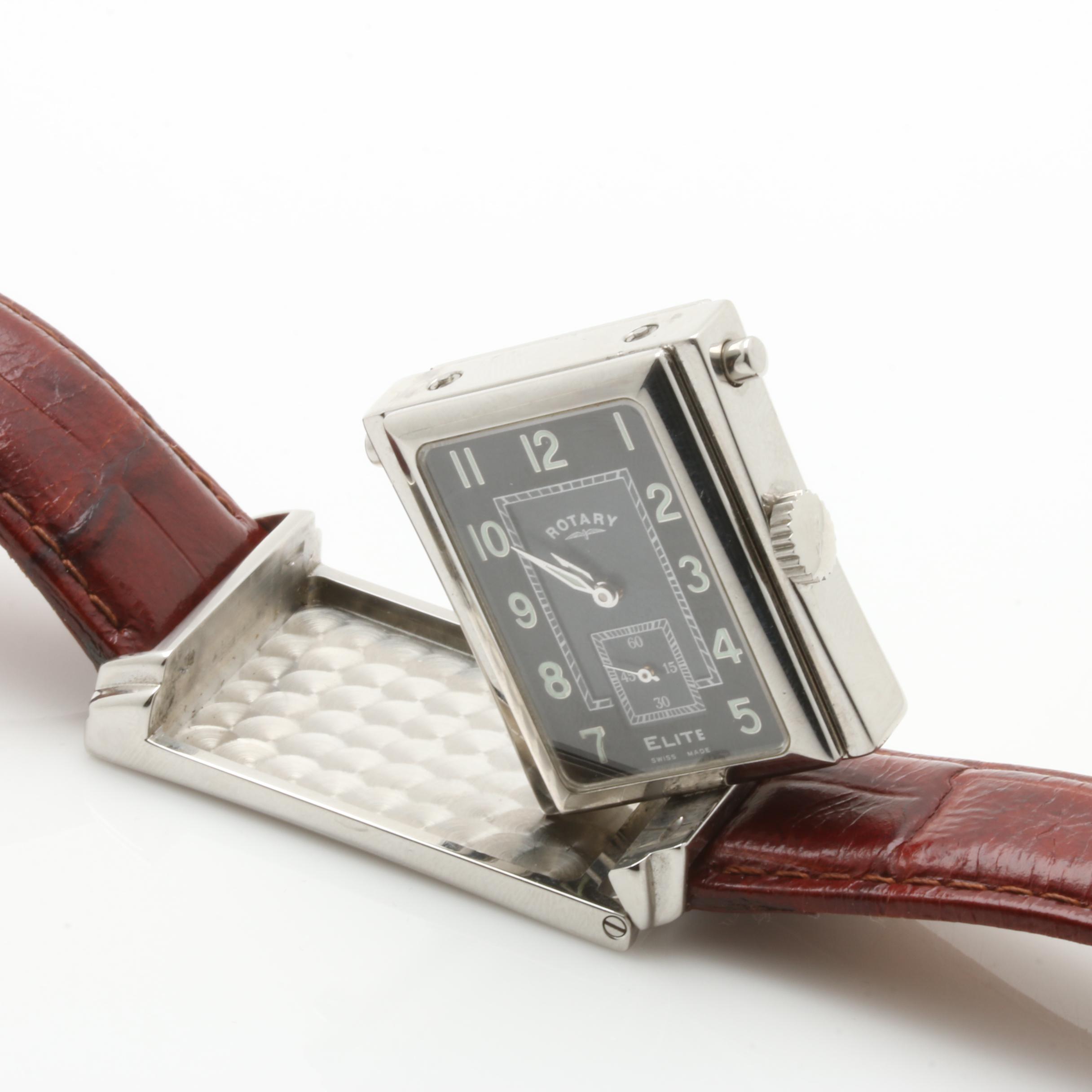 Rotary Elite Reverso Stainless Steel and Leather Analog Wristwatch EBTH