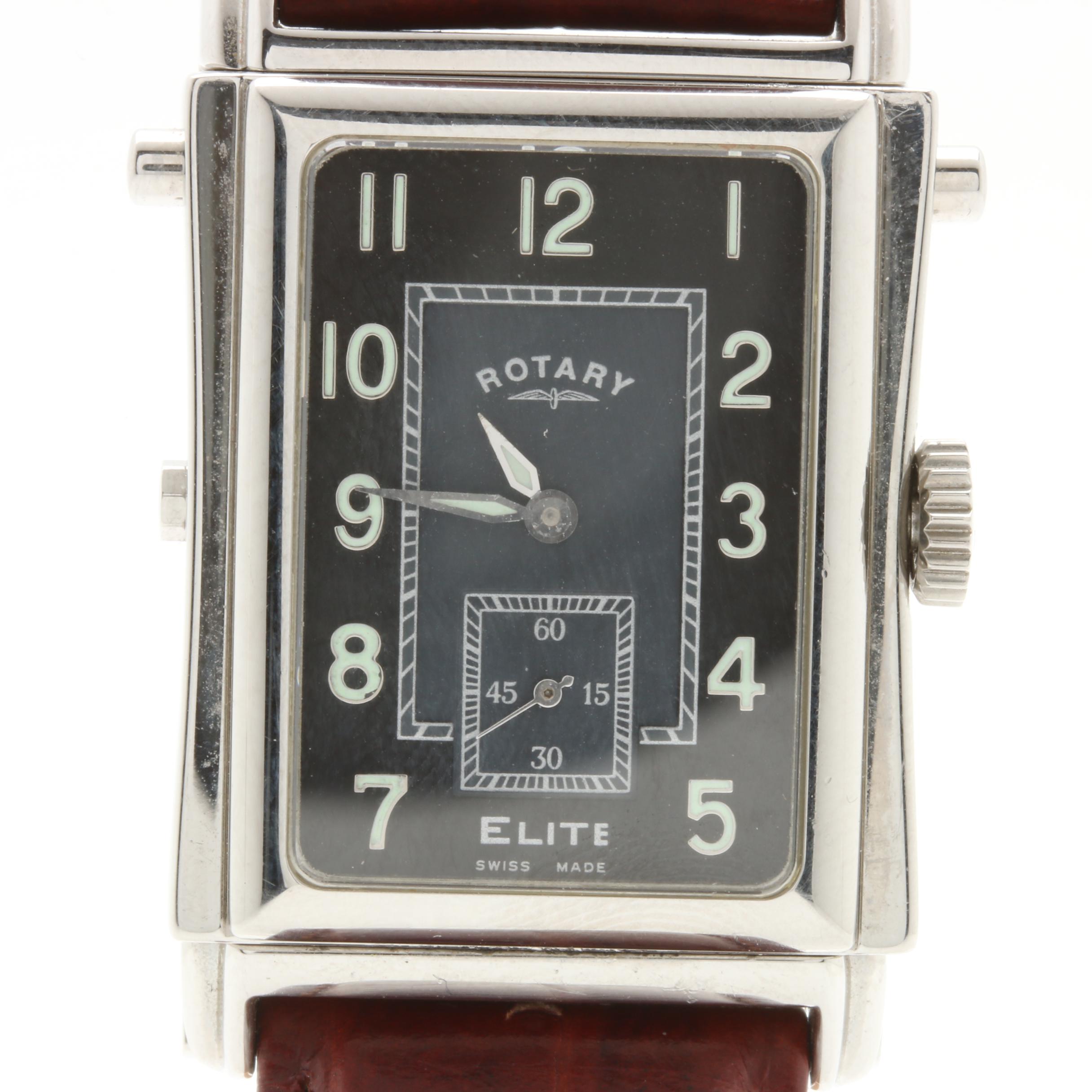 Rotary Elite Reverso Stainless Steel and Leather Analog Wristwatch EBTH