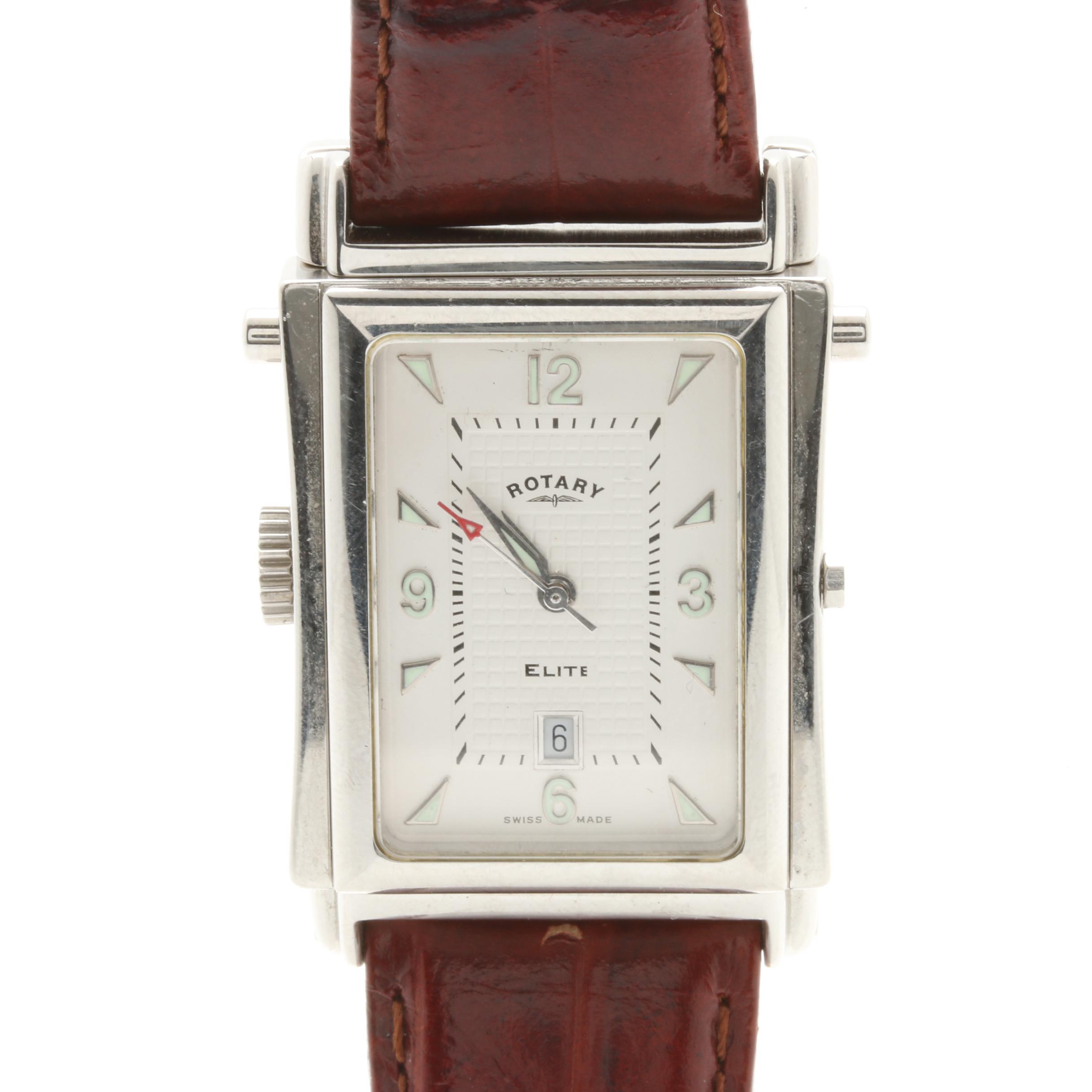 Rotary Elite Reverso Stainless Steel and Leather Analog Wristwatch EBTH