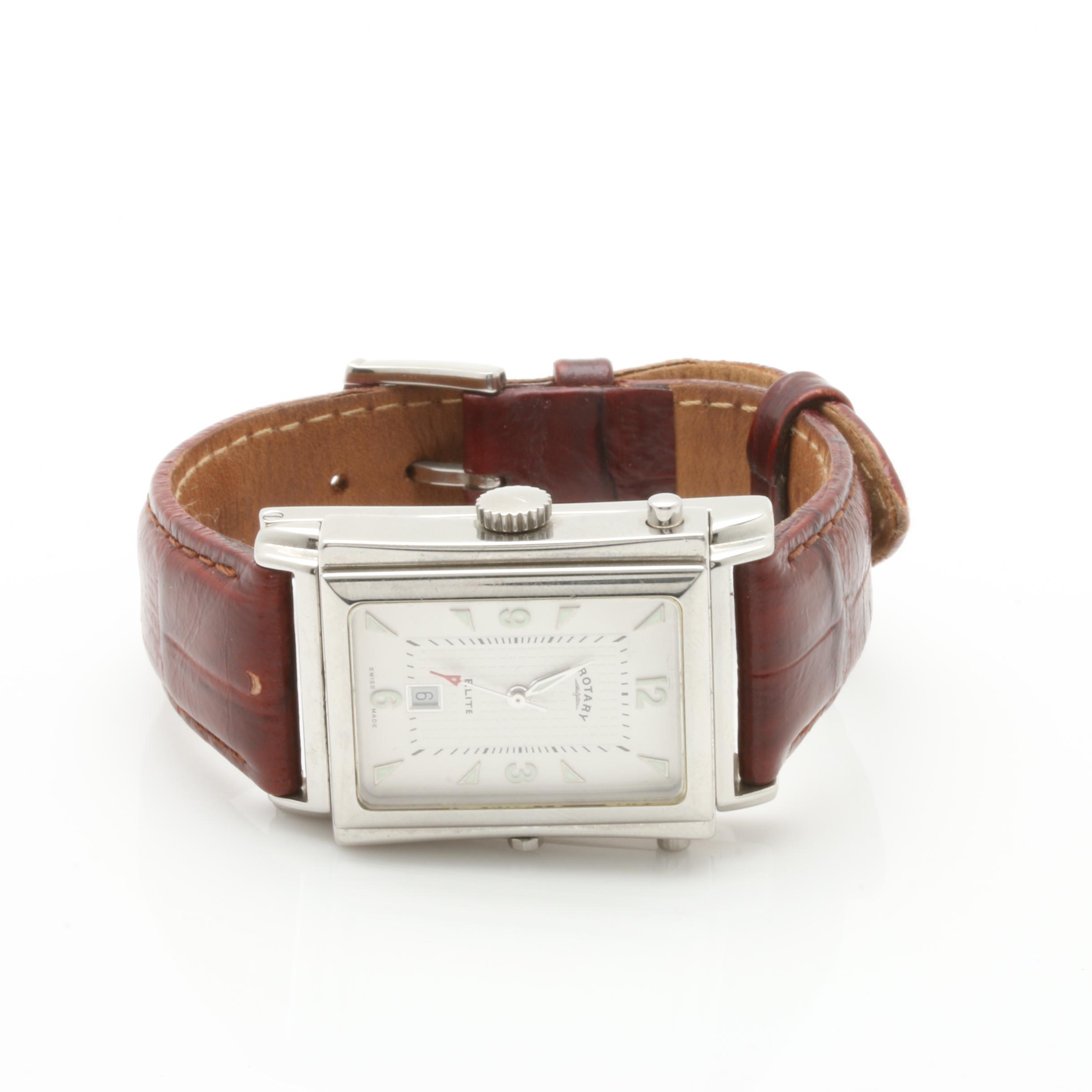 Rotary Elite Reverso Stainless Steel and Leather Analog Wristwatch EBTH