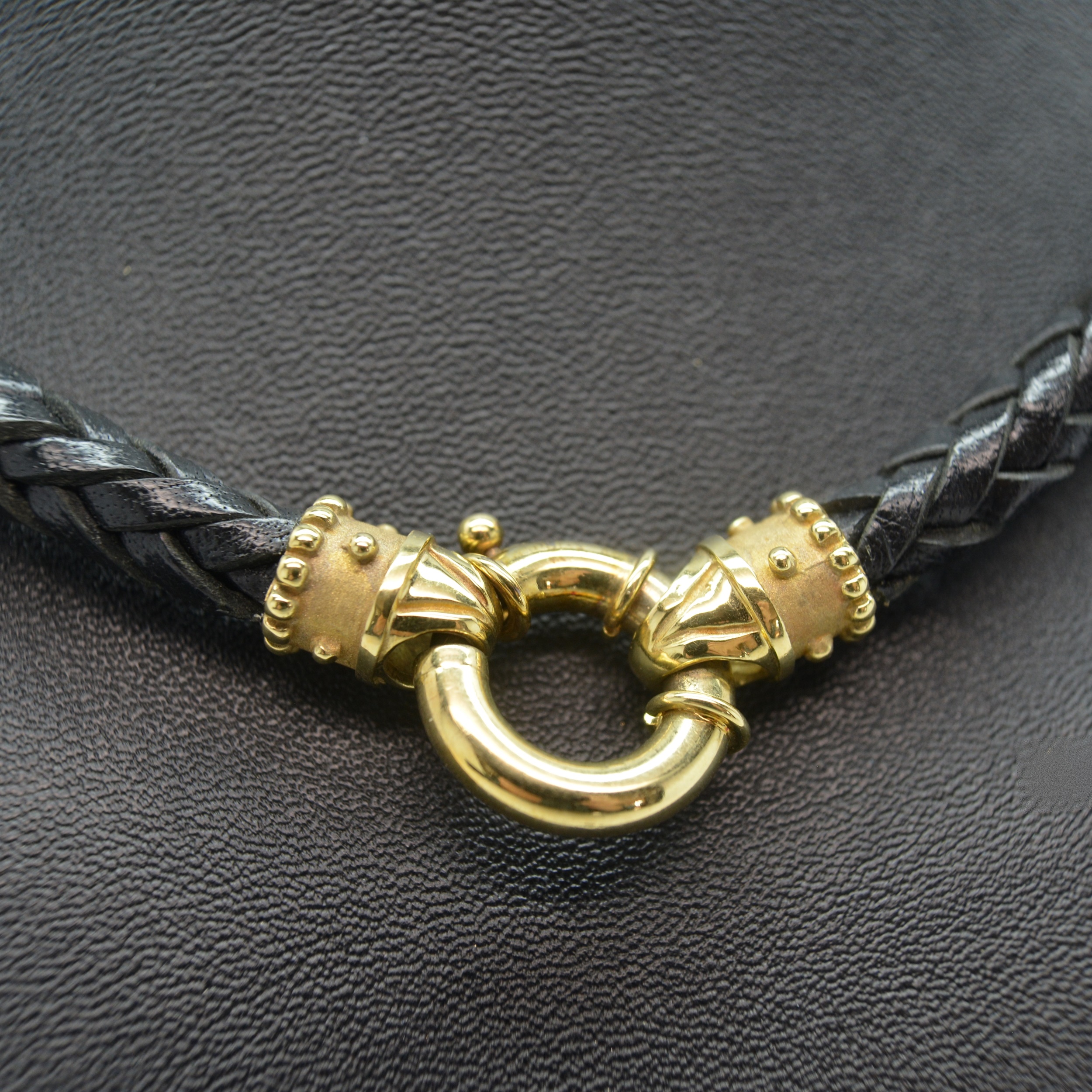 Braided Leather Necklace With 14K Yellow Gold Clasp EBTH