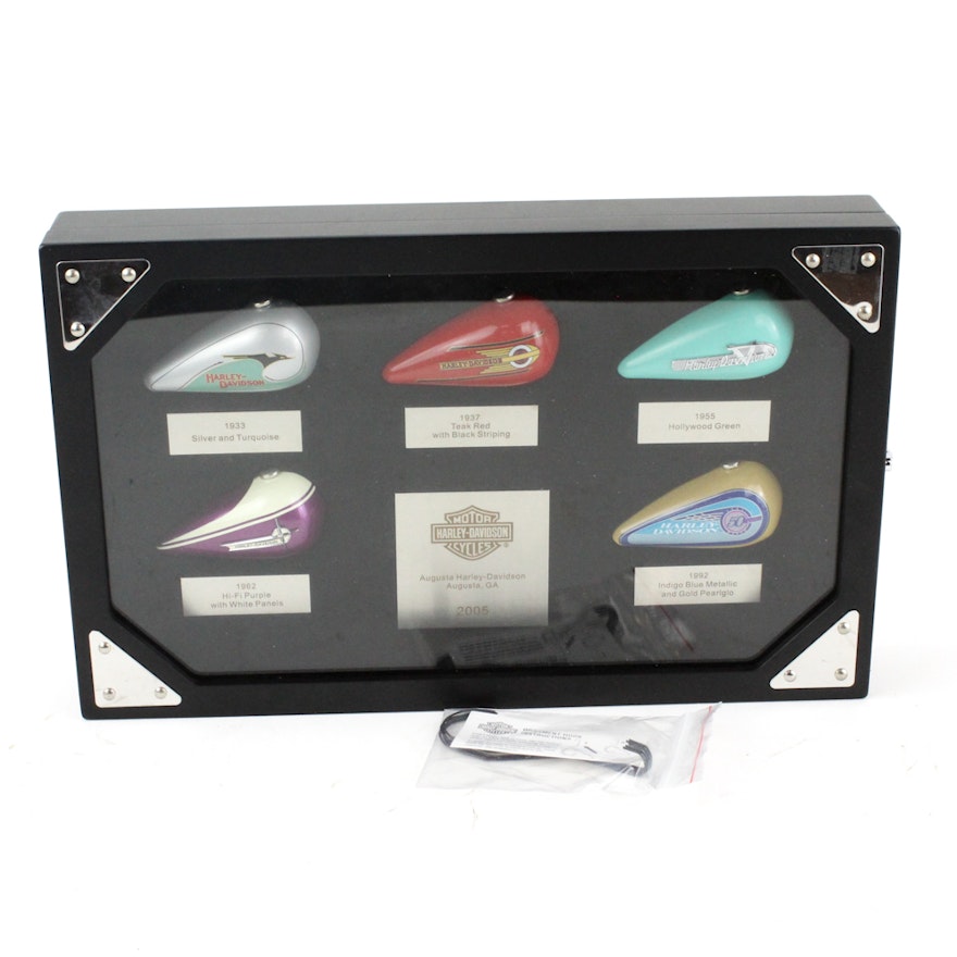 Harley Davidson Miniature Gas Tank Ornament Collection In Frame Ebth