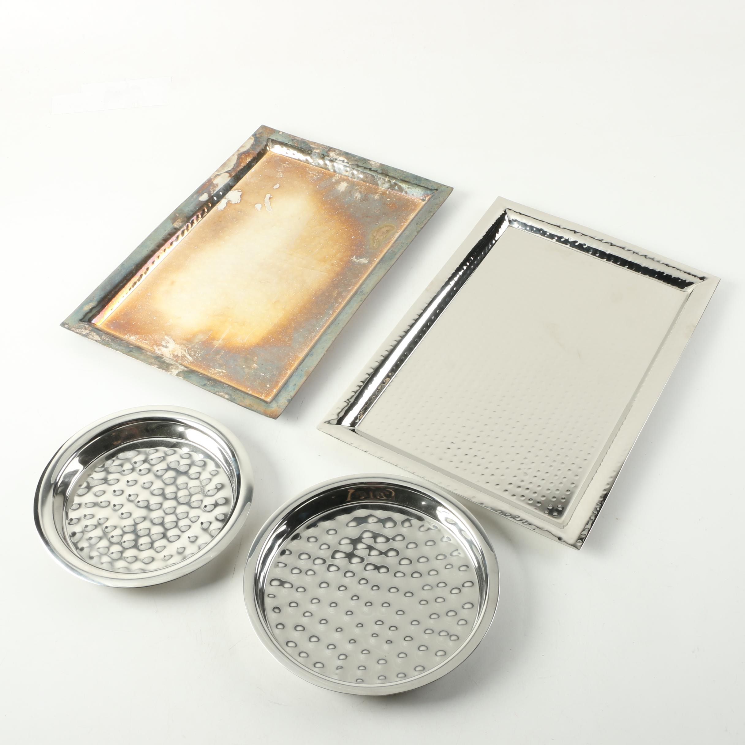 Hammered Nickel and Silver Plate Serving Trays and Dishes EBTH