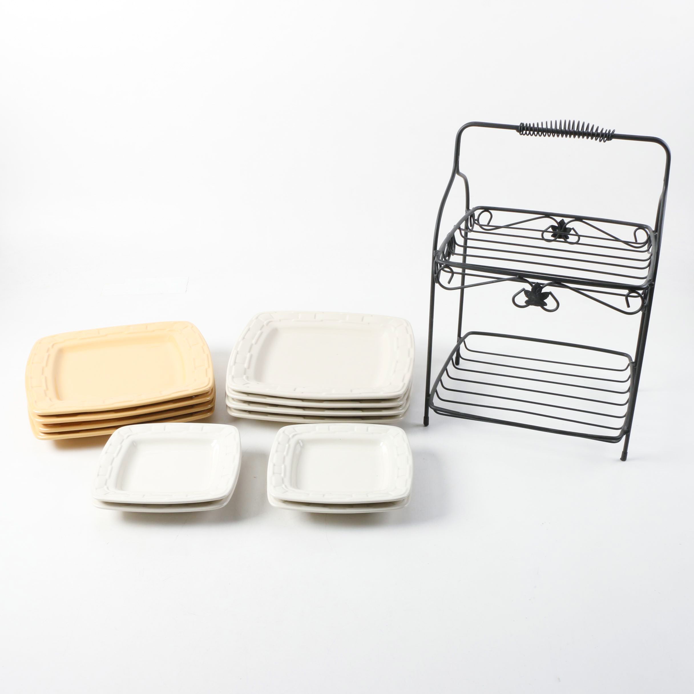 Longaberger "Woven Traditions" Butternut and Ivory Square Plates with