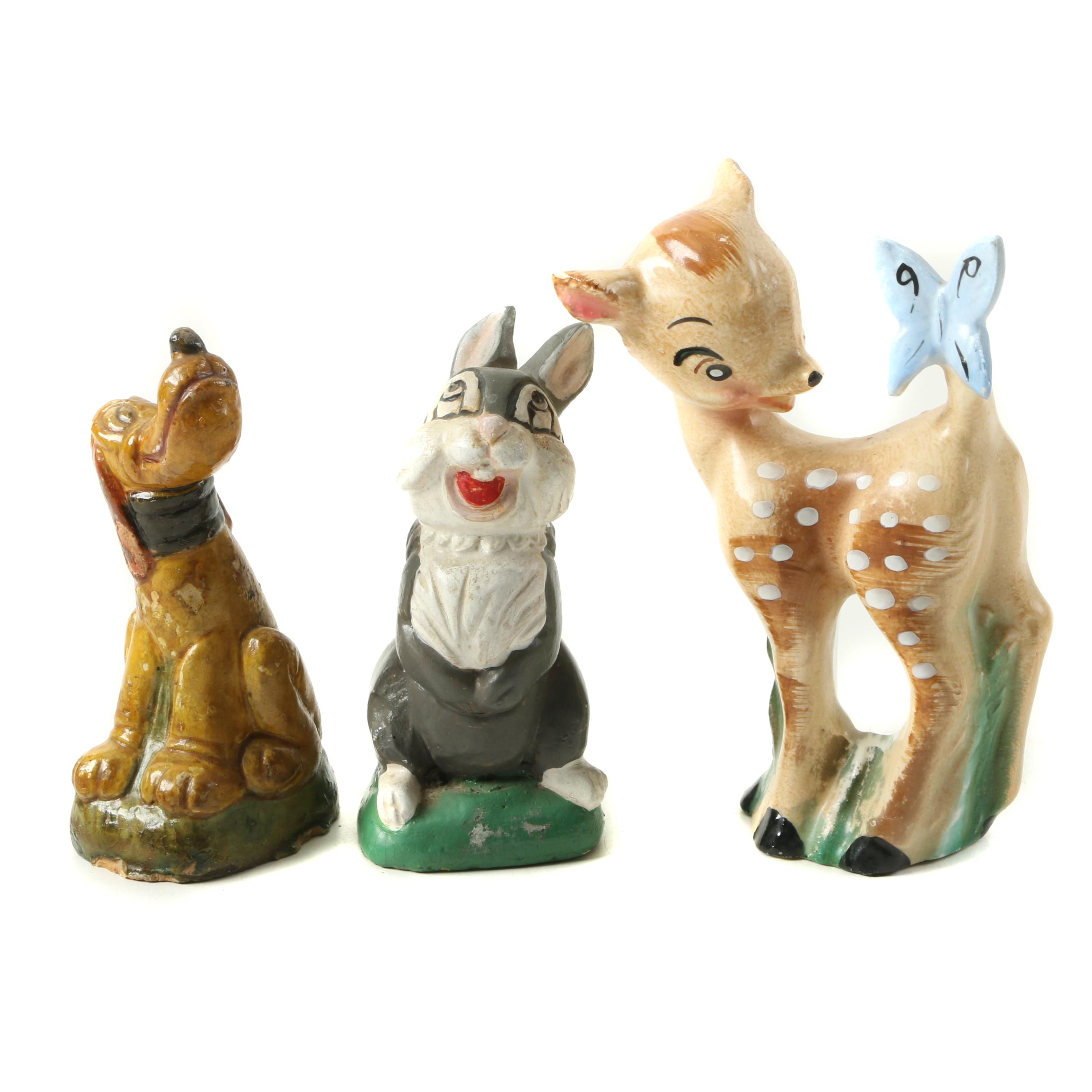 Ceramic Disney Figurines "Bambi" "Thumper" and "Pluto" EBTH