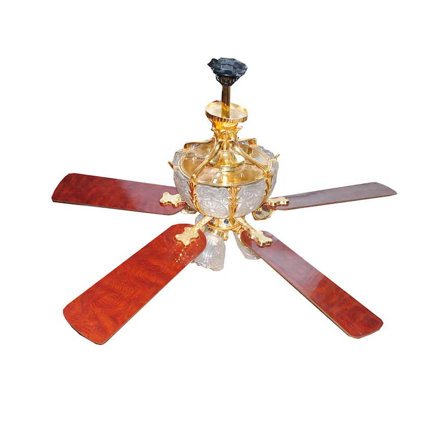 Victorian Style Five Blade Ceiling Fan With Glass Lights