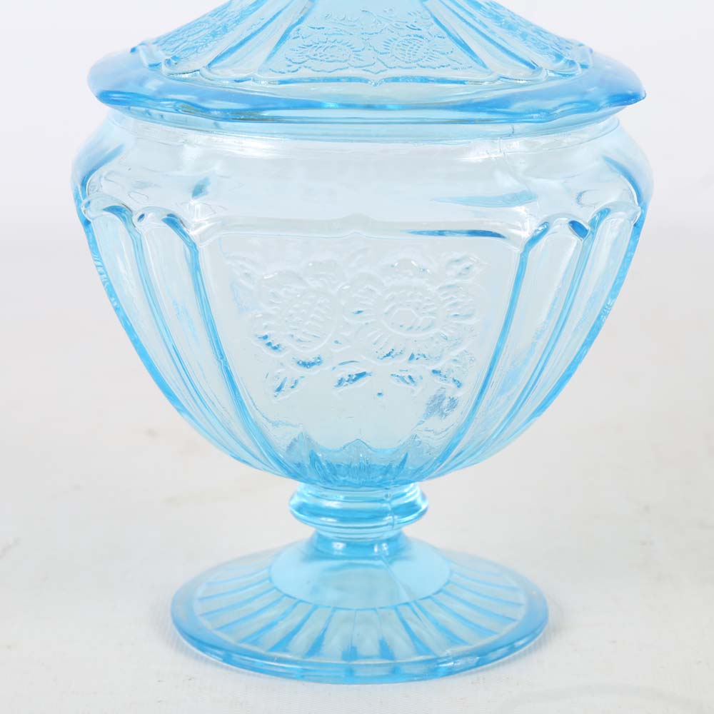 Anchor Hocking "Mayfair Blue" Depression Glass Pitcher and Candy Dish