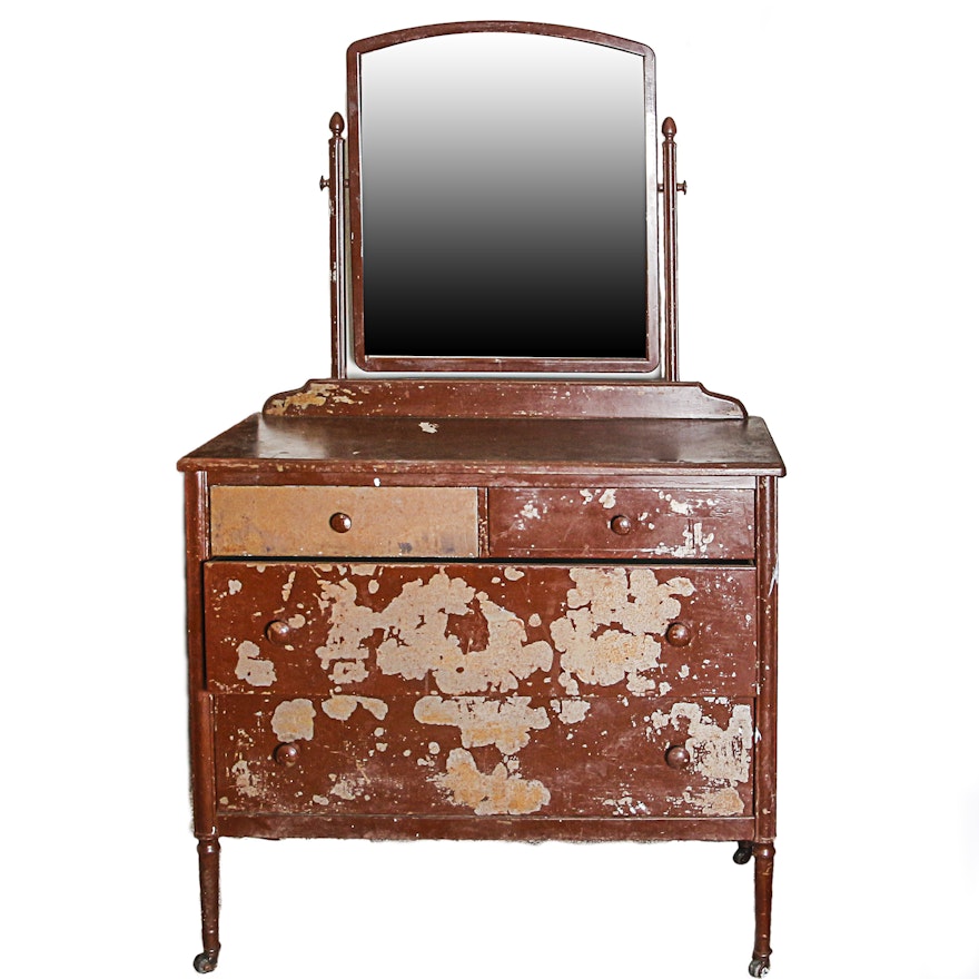 Vintage Metal Dresser With Attached Mirror Ebth