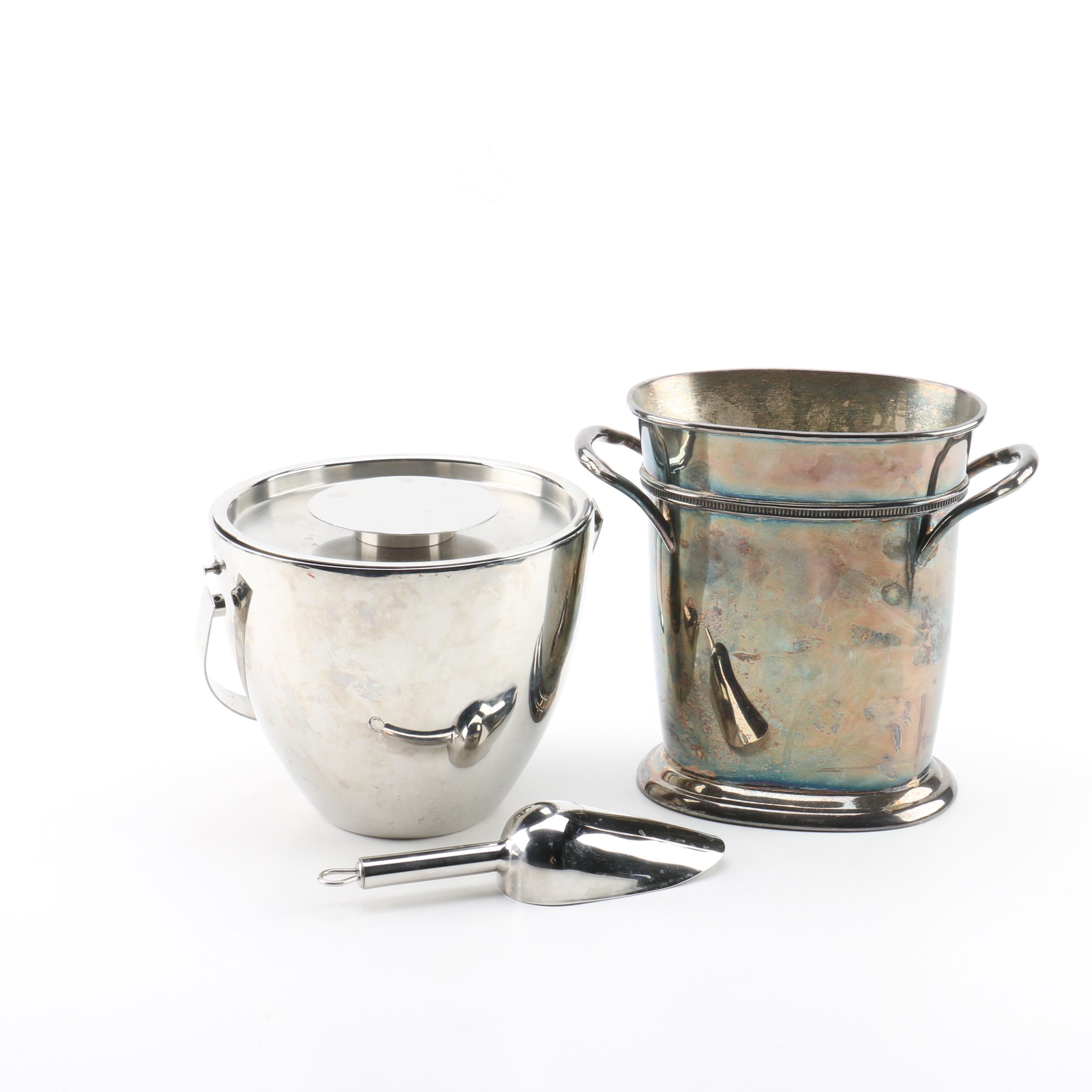 Pottery Barn And Silver Plate Ice Buckets Ebth
