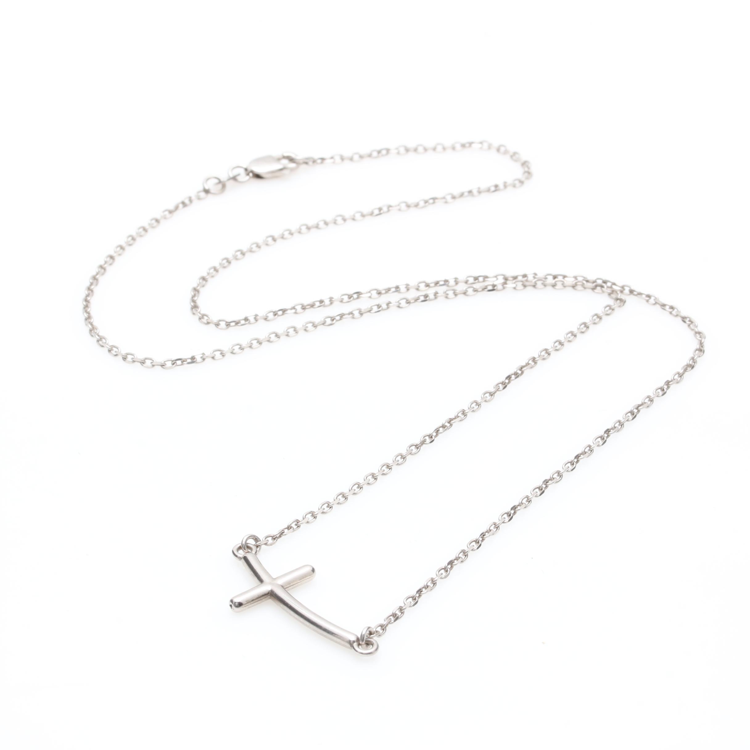 14K White Gold Cross Necklace EBTH