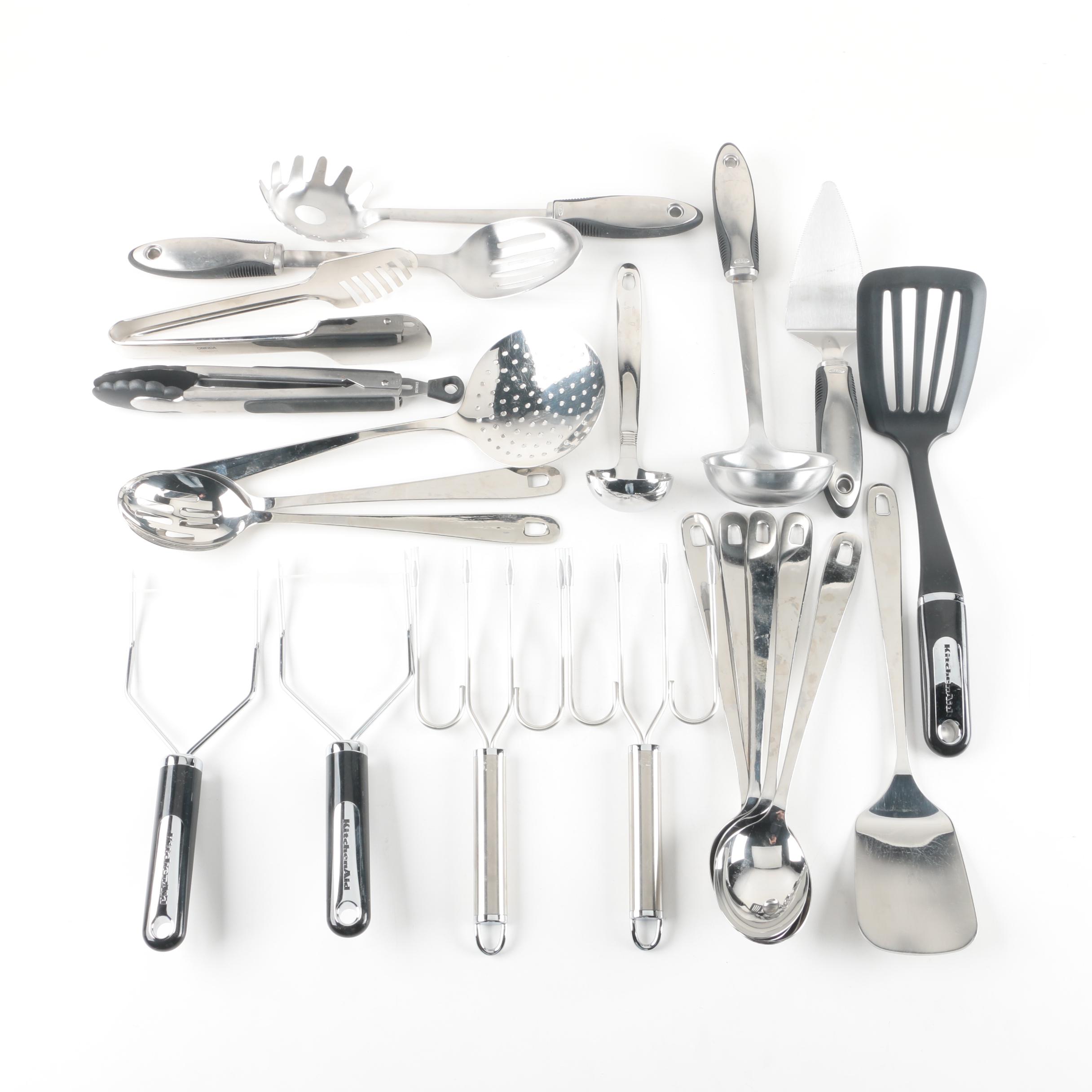 Stainless Steel Kitchen Utensil Assortment Including Kitchenaid Ebth