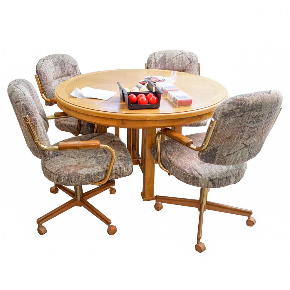 Game Table And Chairs With Bumper Pool And Poker Table Tops