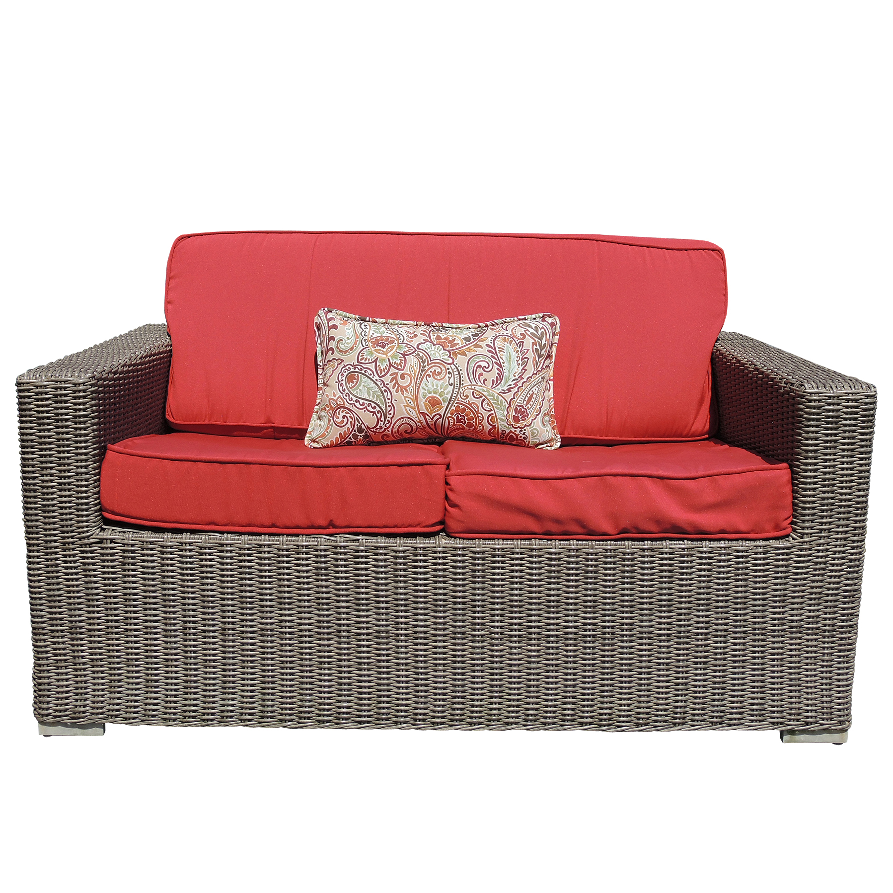Wicker Patio Love Seat with Red Cushions EBTH