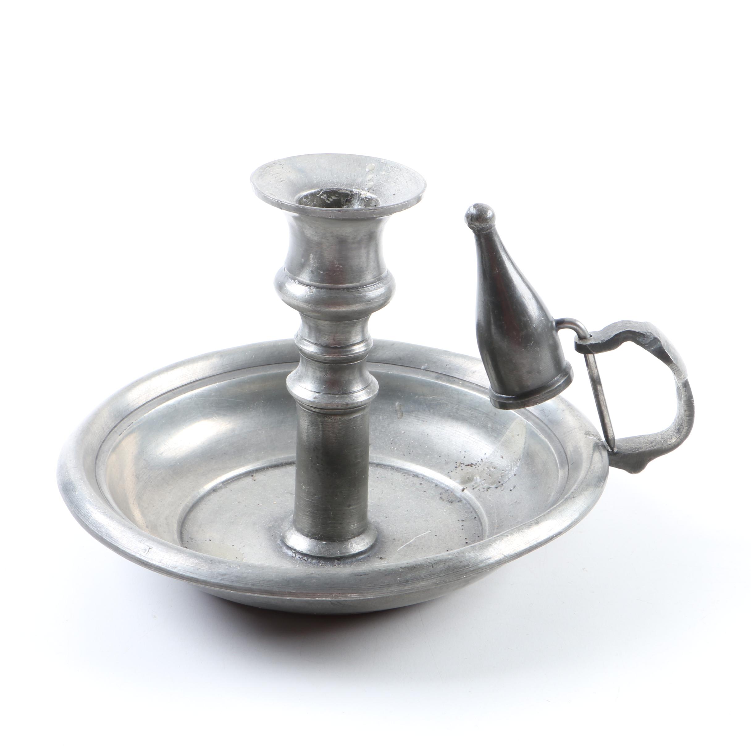 Pewter Chamberstick Candle Holder EBTH