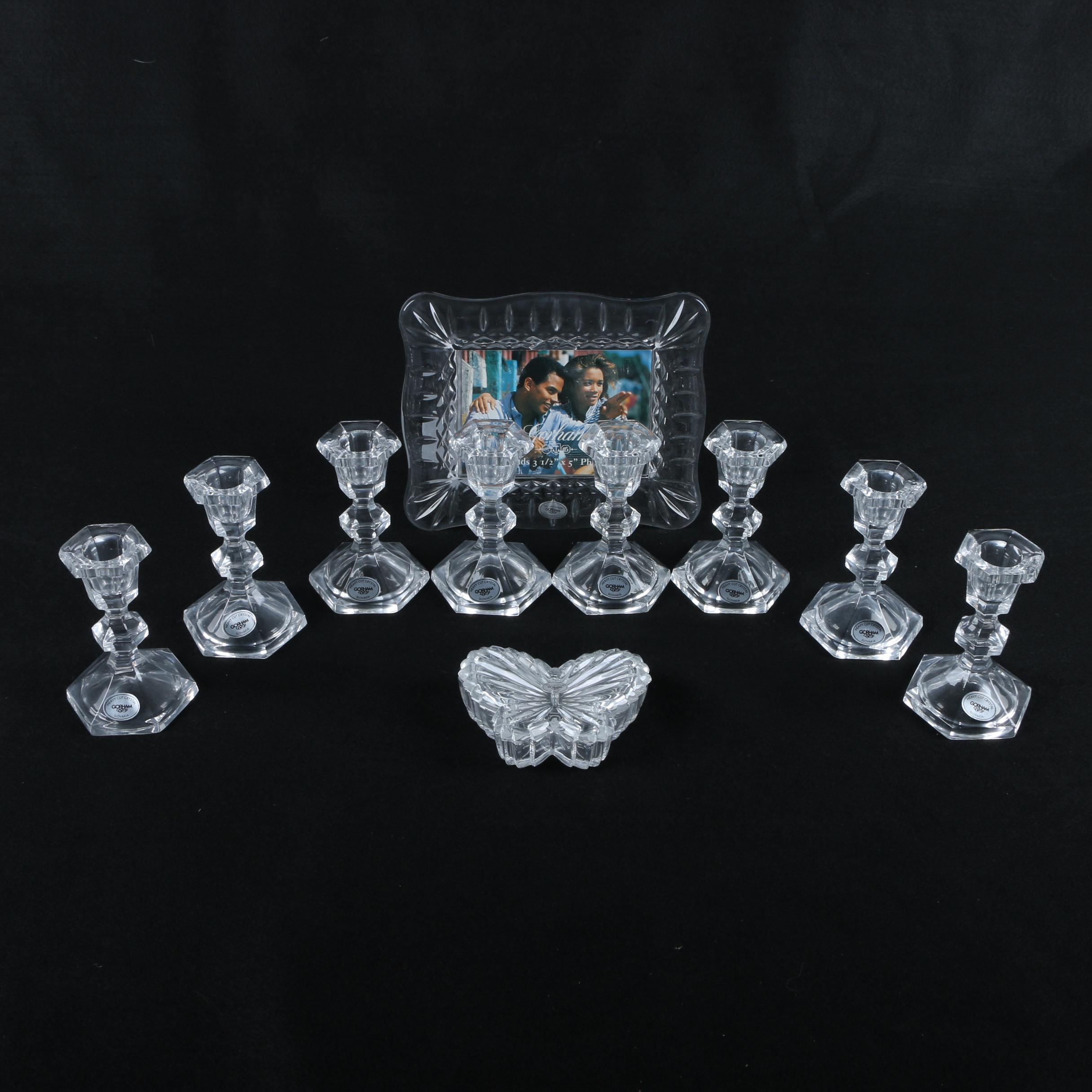 Gorham "Cherrywood Clear" Butterfly Box with Candleholders and Frame EBTH