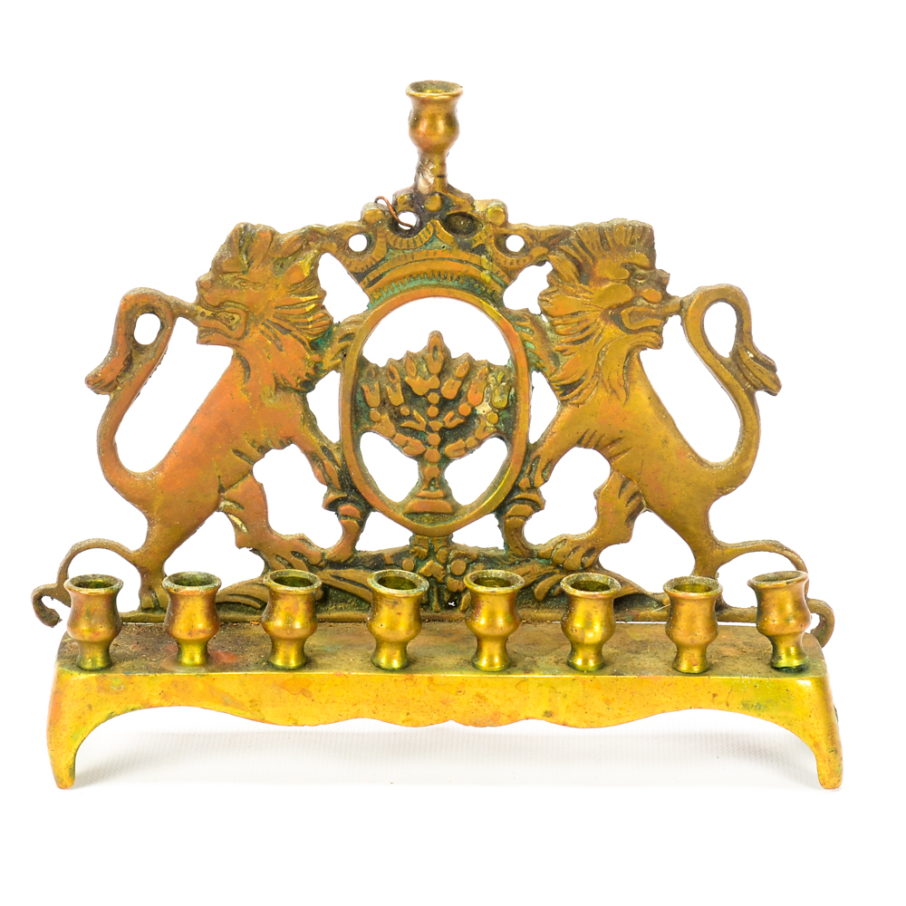 Vintage Brass Menorah with Lions of Judah EBTH