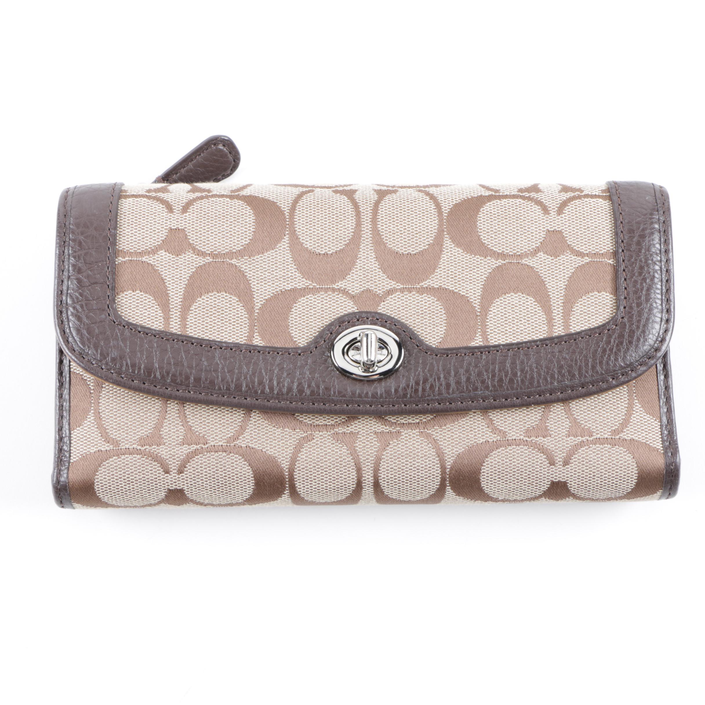 Coach Signature Jacquard and Leather Wallet EBTH