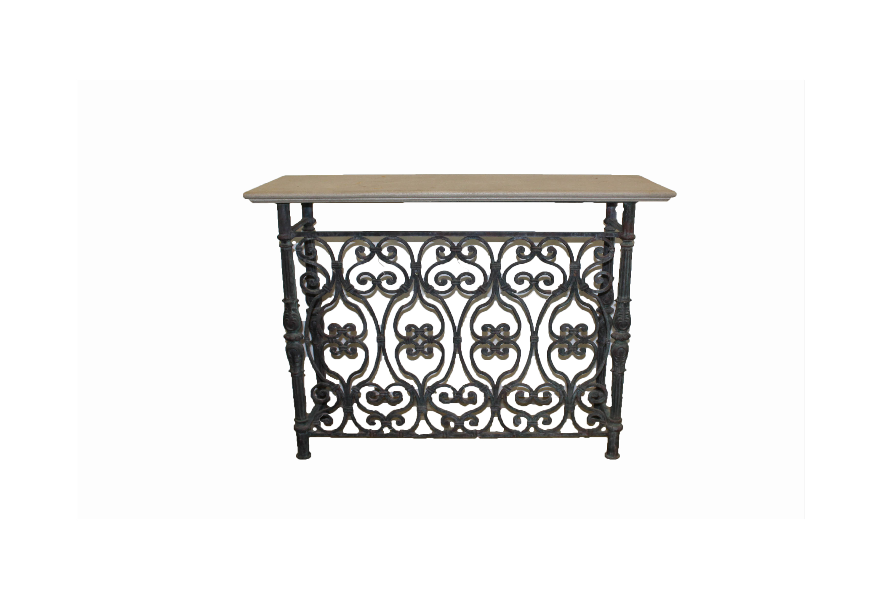 Vintage Stone Top Scrolled Metal Console Table Ebth