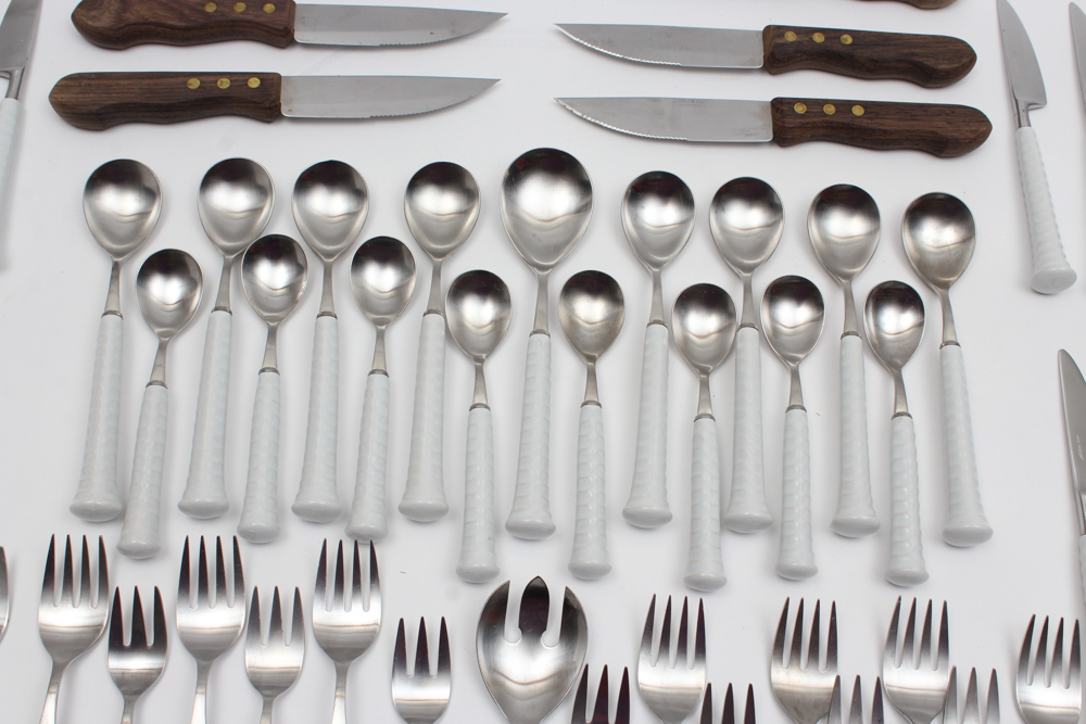 Noritake Stainless Steel Flatware and Robinson Steak Knives EBTH
