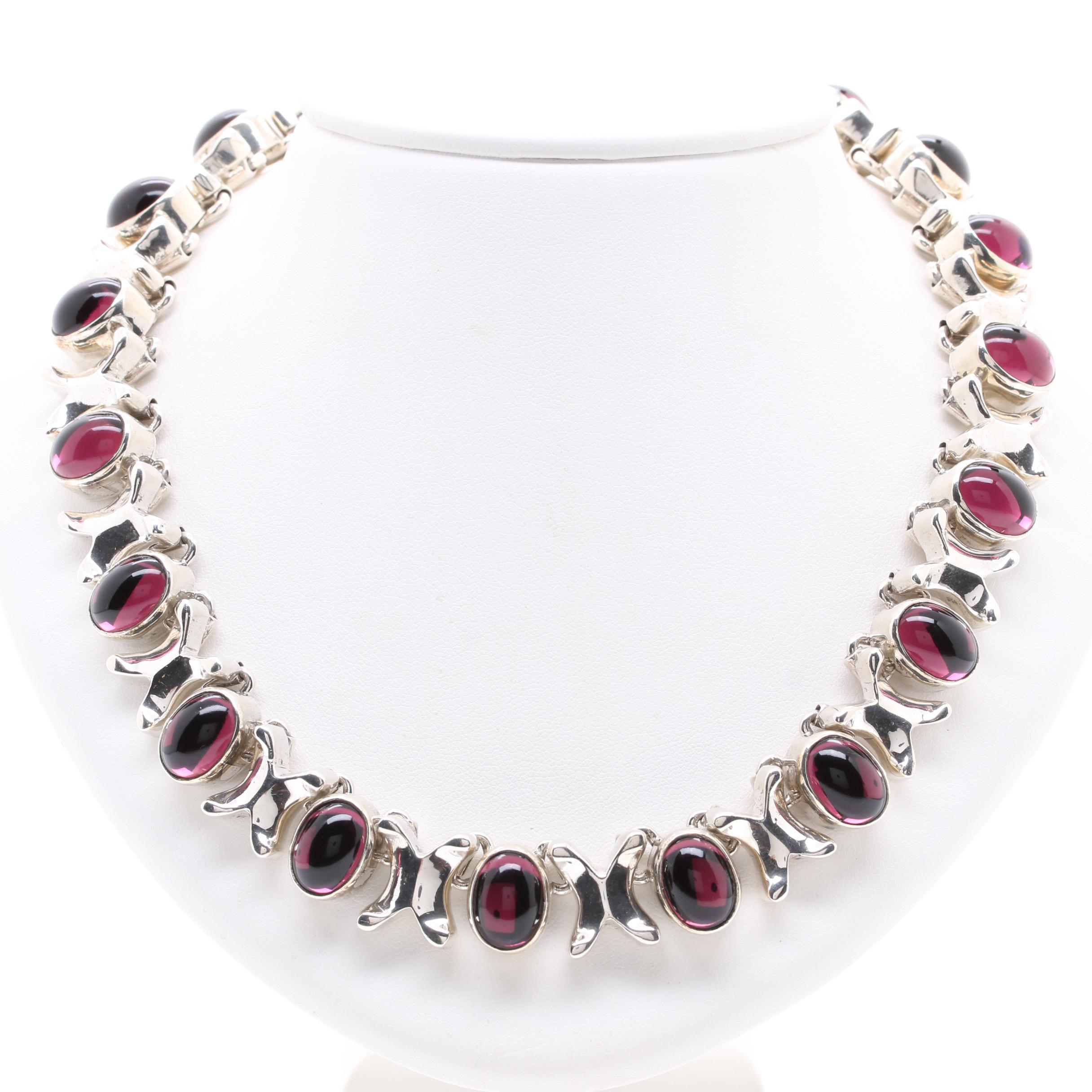 Mexican Made Sterling Silver Necklace With Glass Accents EBTH