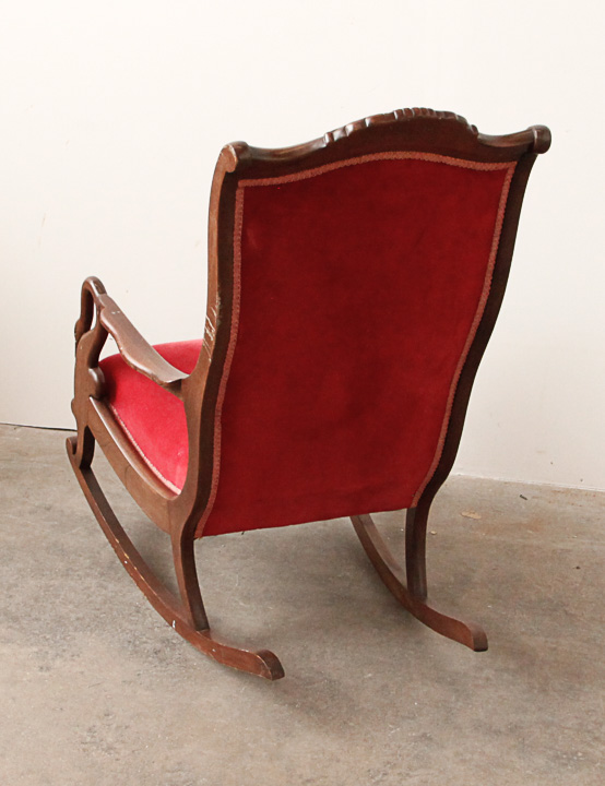 Red Upholstered Gooseneck Rocking Chair and Footstool EBTH