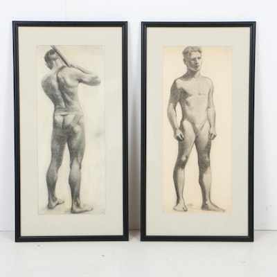 Robert Brown Graphite Drawings on Paper of Male Athletes