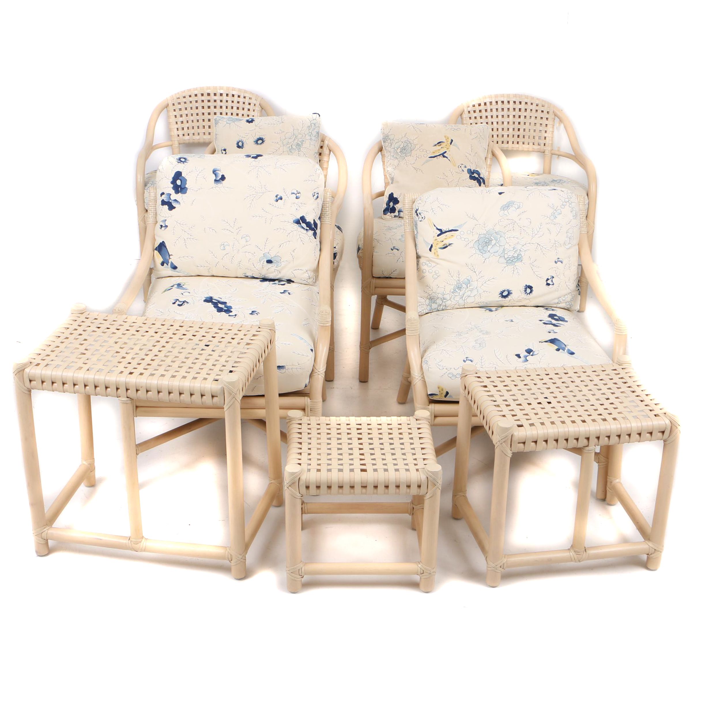 Mcguire Of San Francisco Rattan Style Chairs And Table Set In Nine Pieces