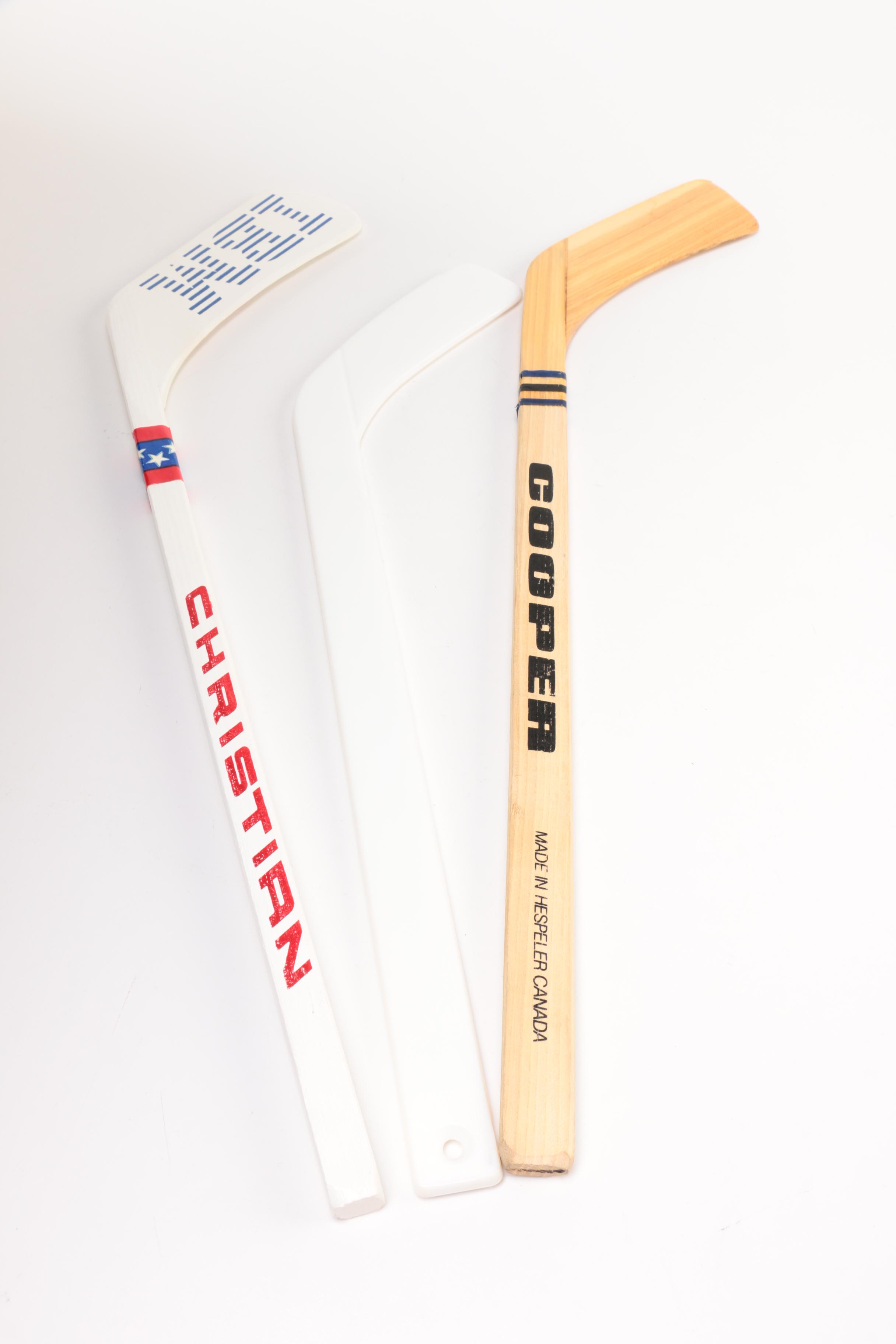 Signed Mike Eruzione Souvenir Hockey Stick and Wooden Souvenir Hockey