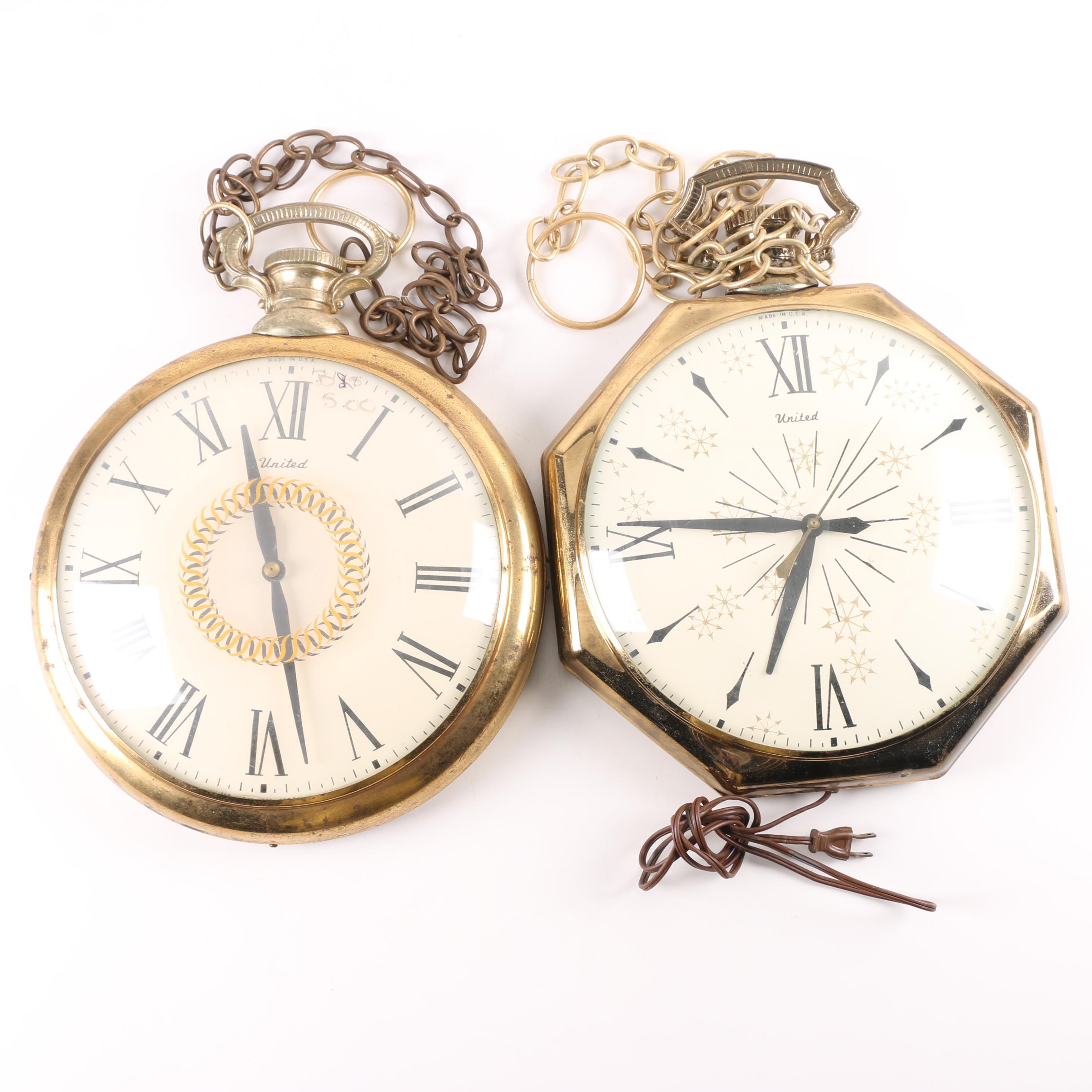 Vintage United Pocket Watch Style Hanging Wall Clocks EBTH