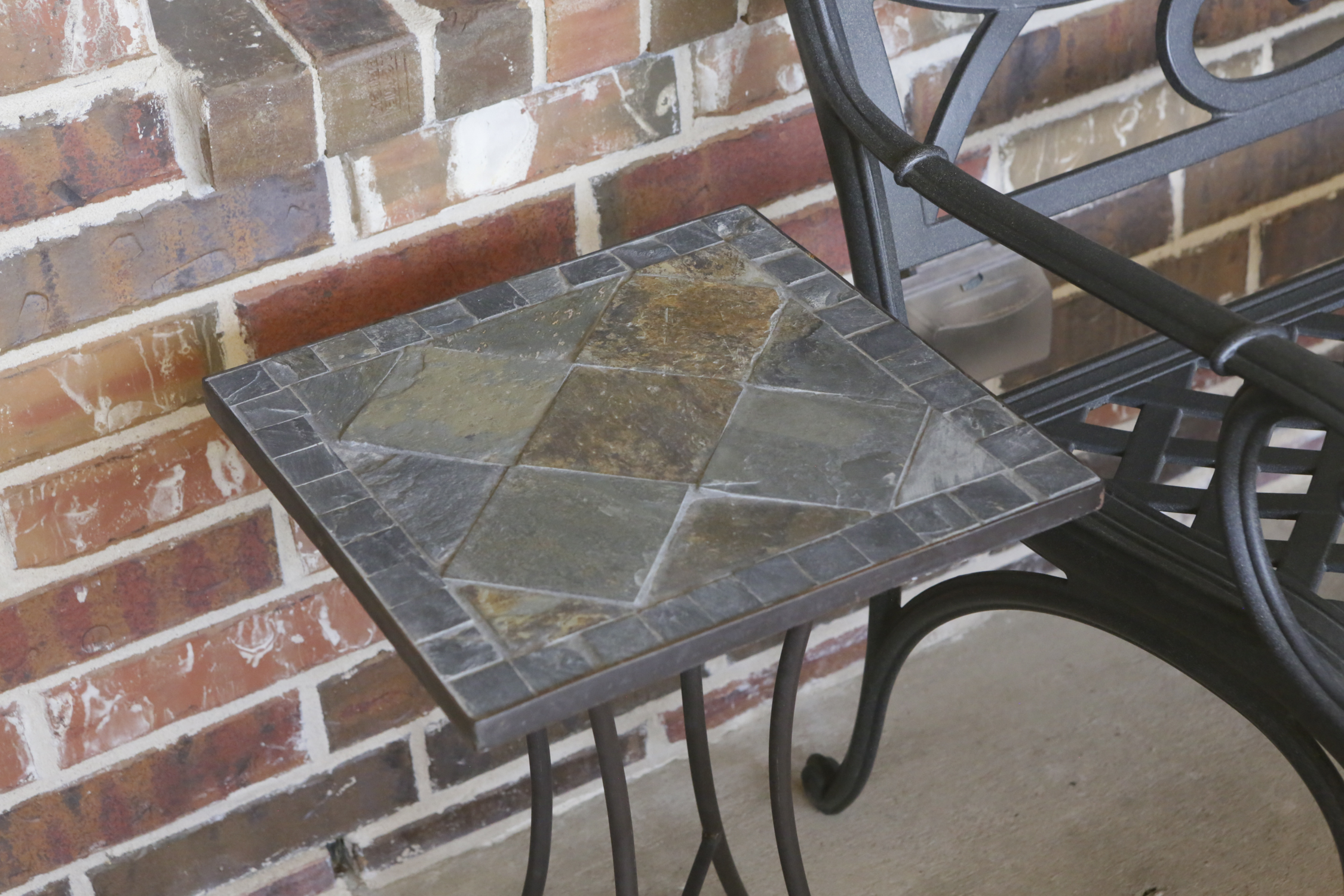 Metal Garden Bench with Tile Top Side Table EBTH