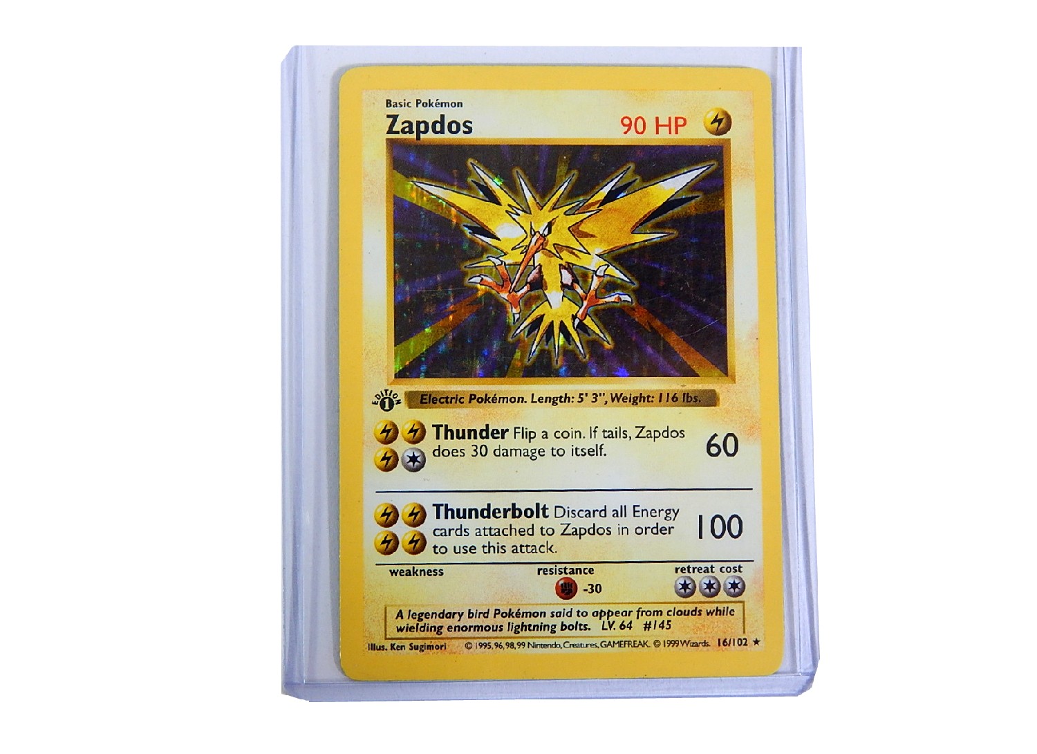 Original 1990s Pokemon Hologram "Zapdos" Trading Card 16/102 | EBTH