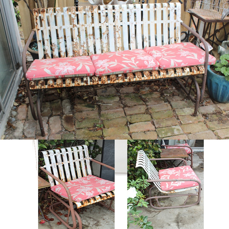 Vintage Three Piece Metal Glider Patio Furniture Set Ebth
