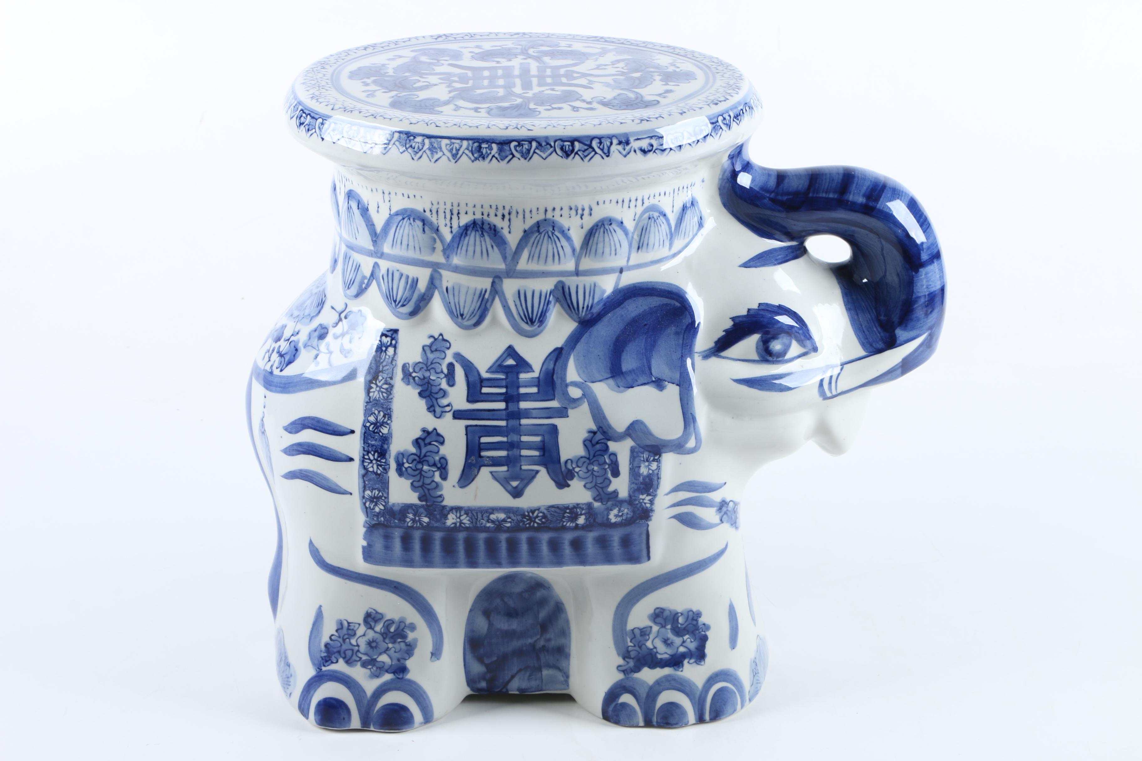 Chinese Blue and White Ceramic Elephant Plant Stand EBTH