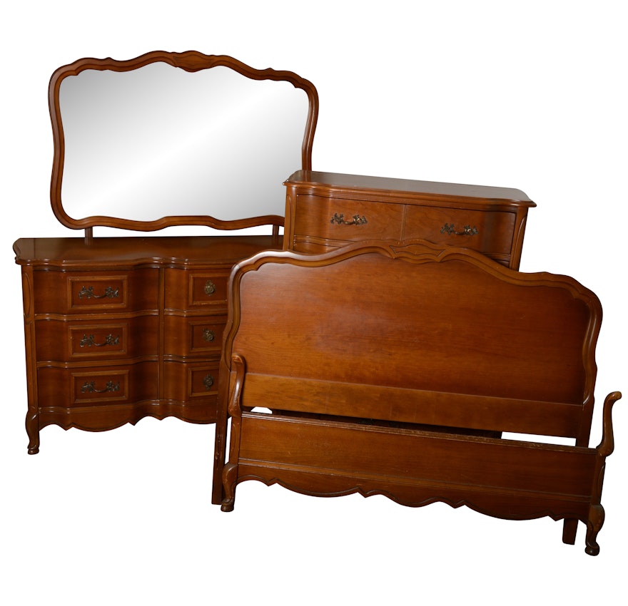 Vintage French Provincial Cherry Bedroom Set By Bassett Ebth