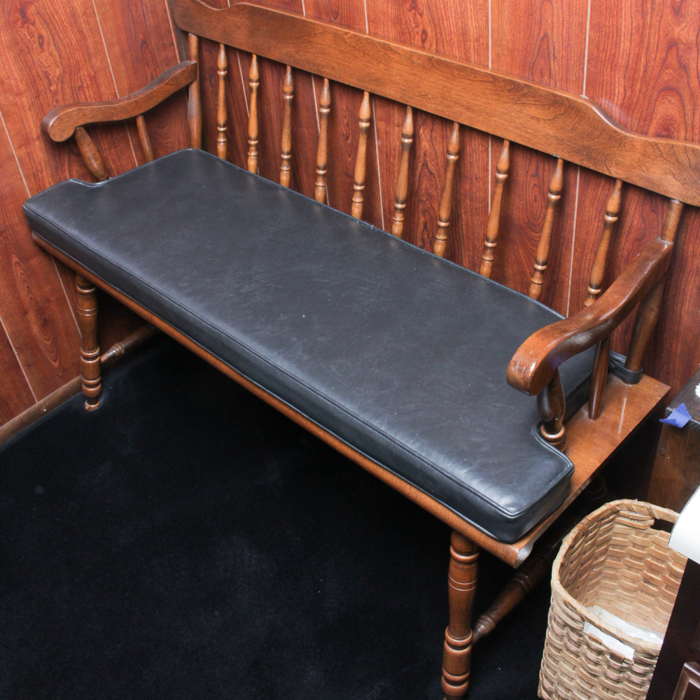 Vintage Wood Deacon's Bench with Leatherette Cushion EBTH