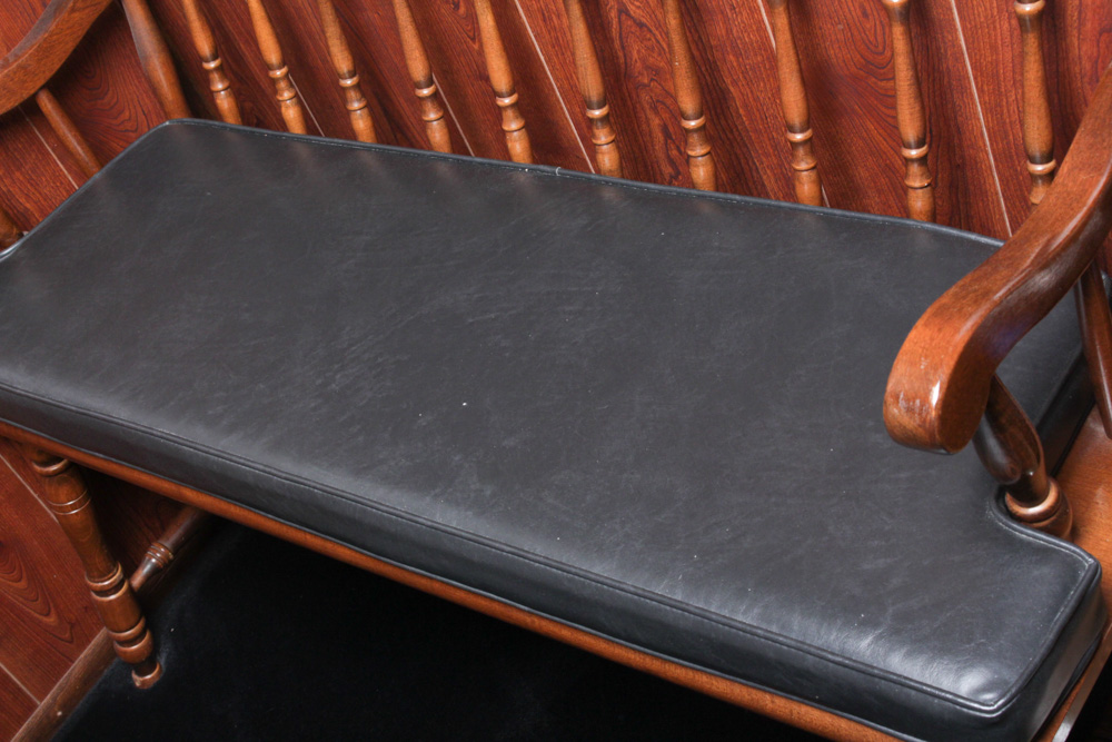 Vintage Wood Deacon's Bench with Leatherette Cushion EBTH