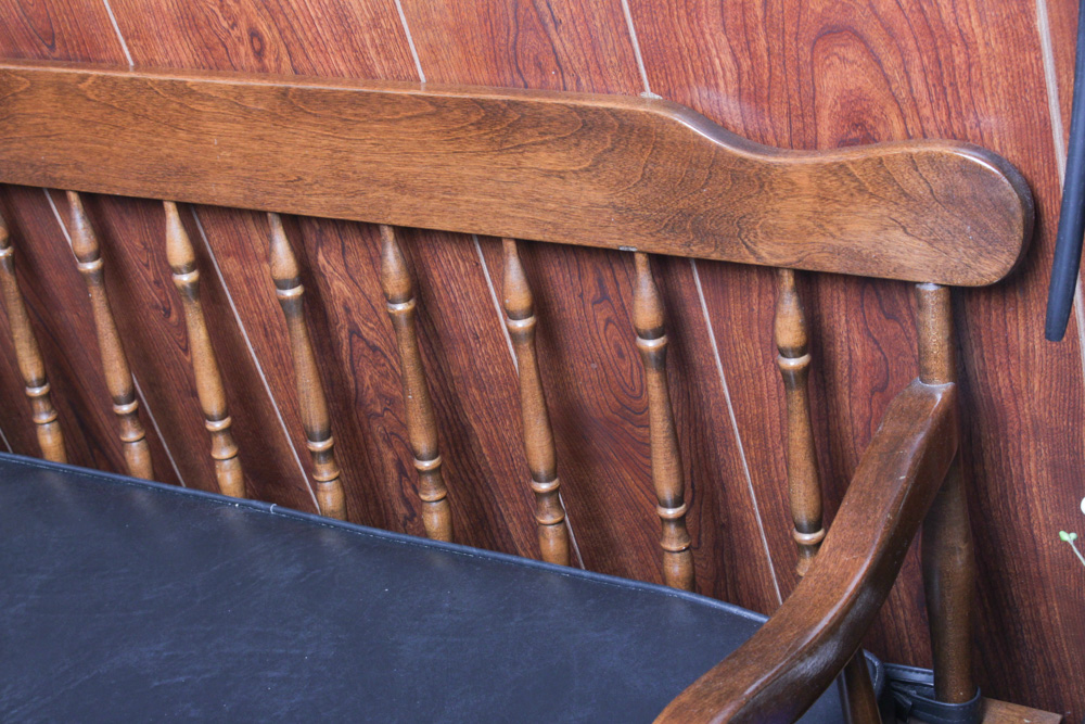 Vintage Wood Deacon's Bench with Leatherette Cushion EBTH