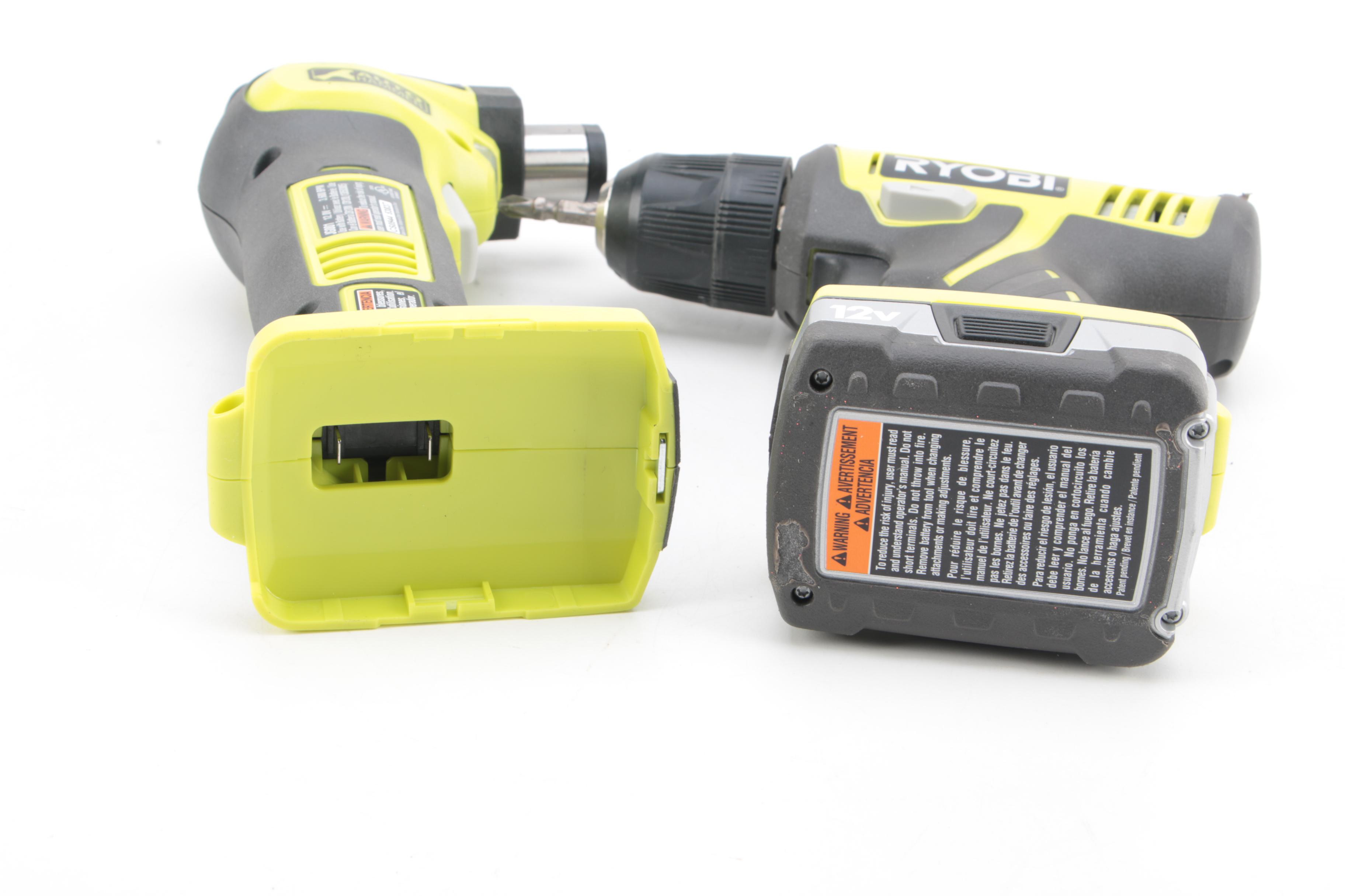 Ryobi Cordless Drill and Auto Hammer with Lithium Batteries and Carrying Cases EBTH