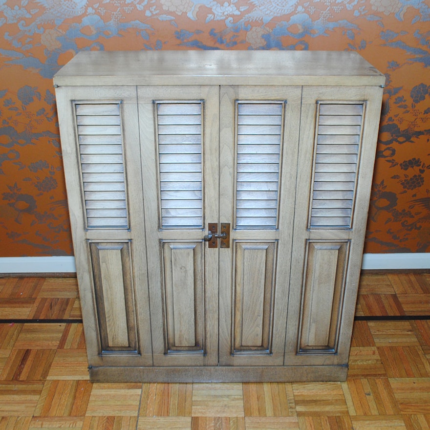Vintage Wood Storage Cabinet With Louvered Doors Ebth