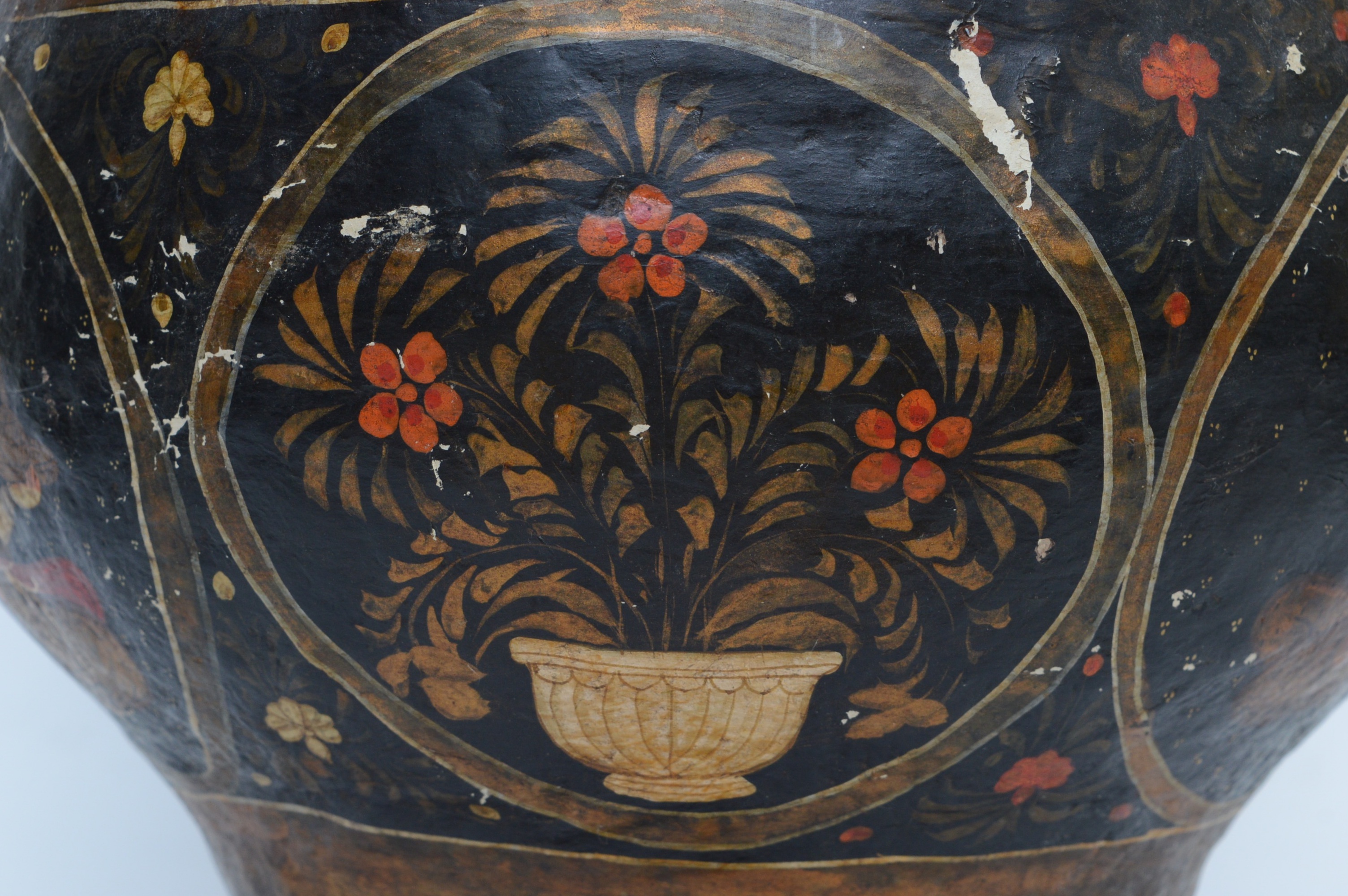 Vintage Indian Style Papiermâché Urn with Wood Stand EBTH